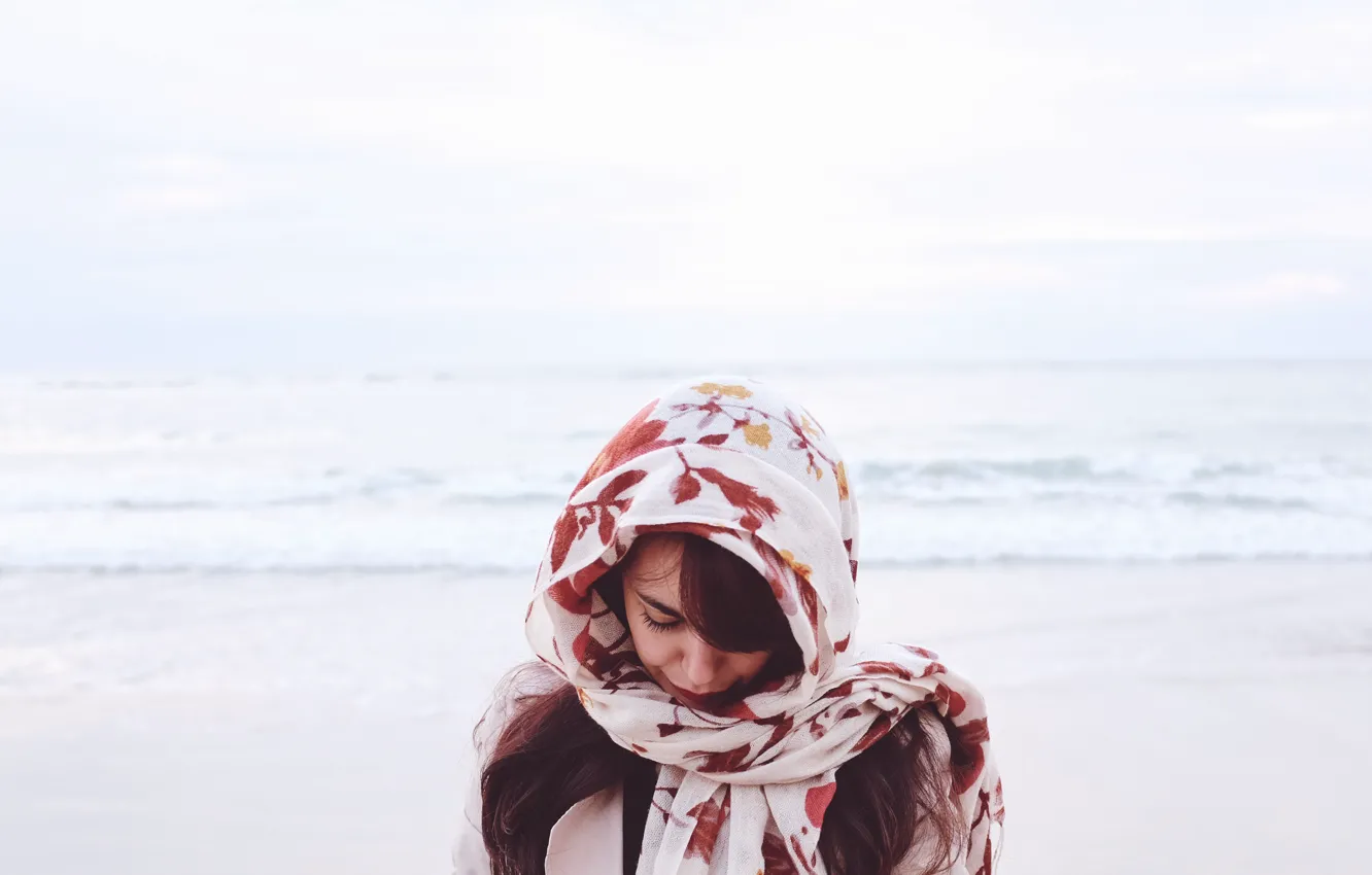 Photo wallpaper girl, beach, sea