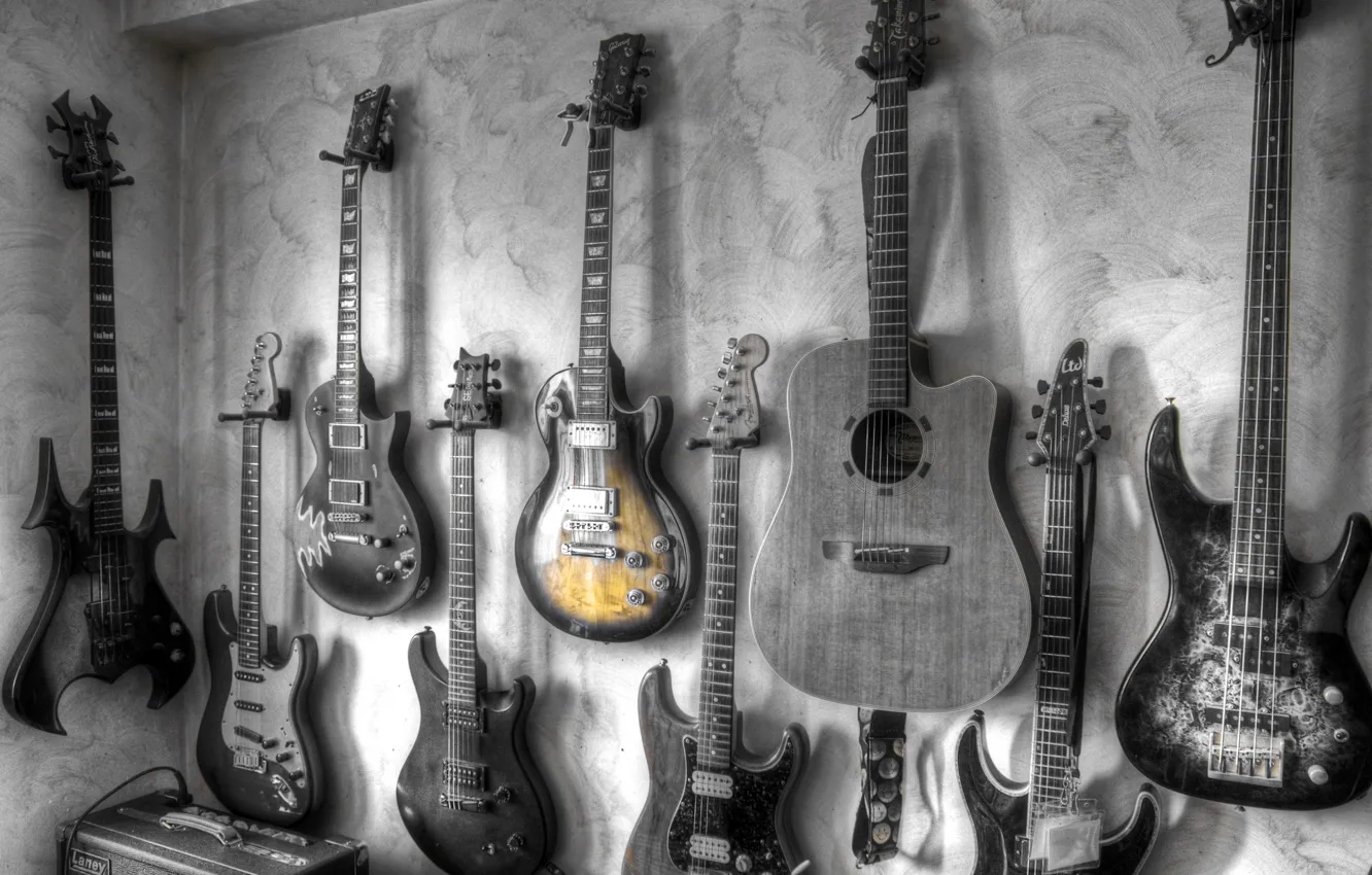 Photo wallpaper music, wall, guitar
