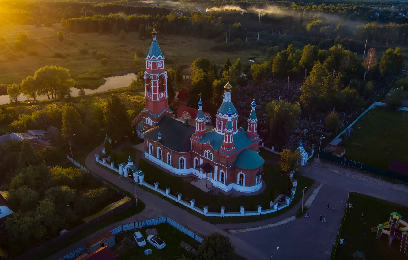 Photo wallpaper trees, pond, Church, temple, Russia, Moscow oblast, Paul Narikov, Ignatievo village