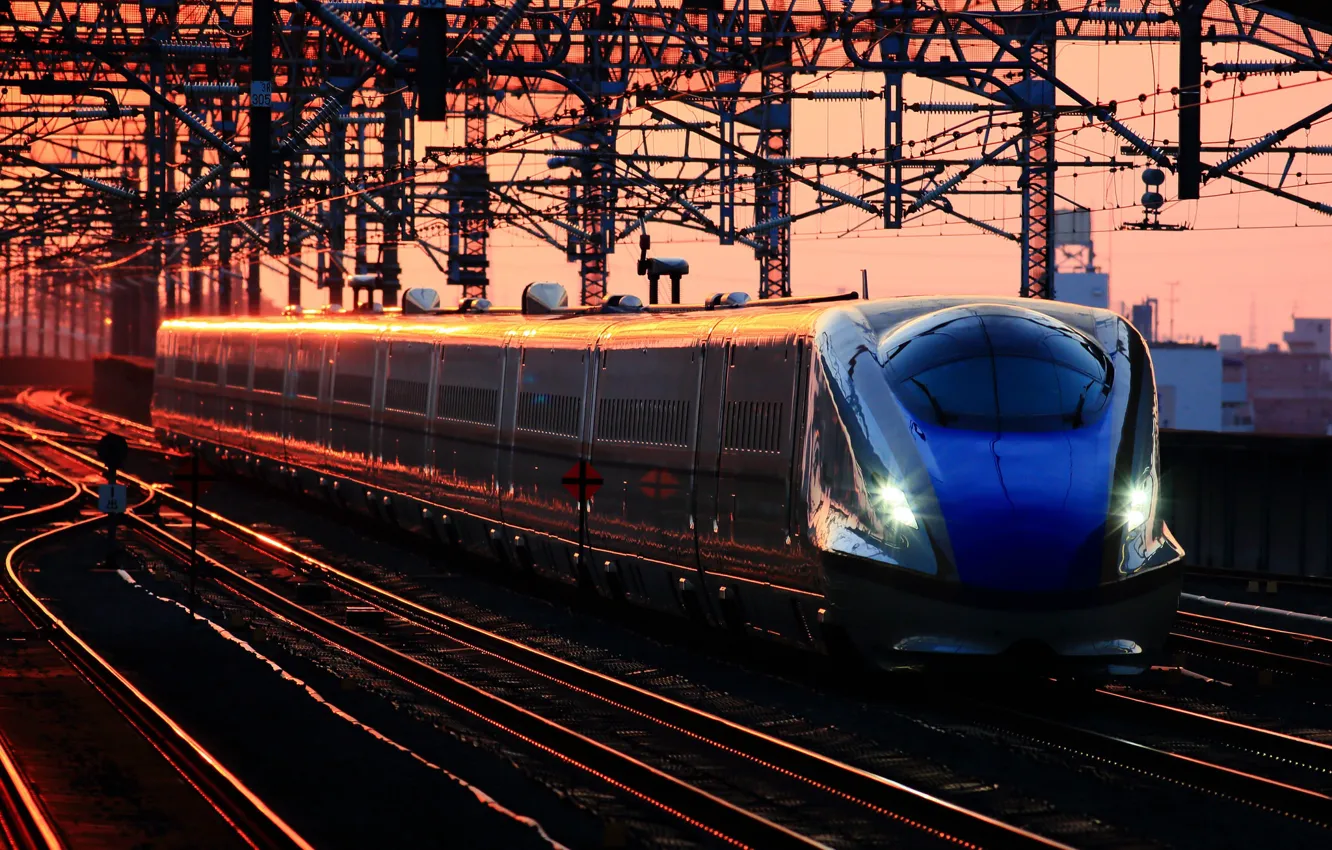 Photo wallpaper dawn, train, station, cars