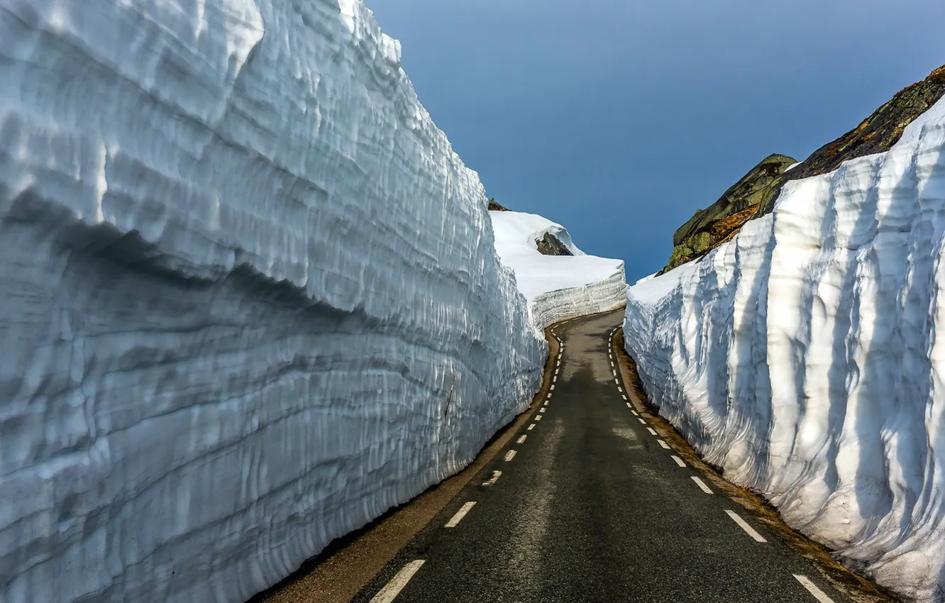 Photo wallpaper road, snow, Norway, Rowallan