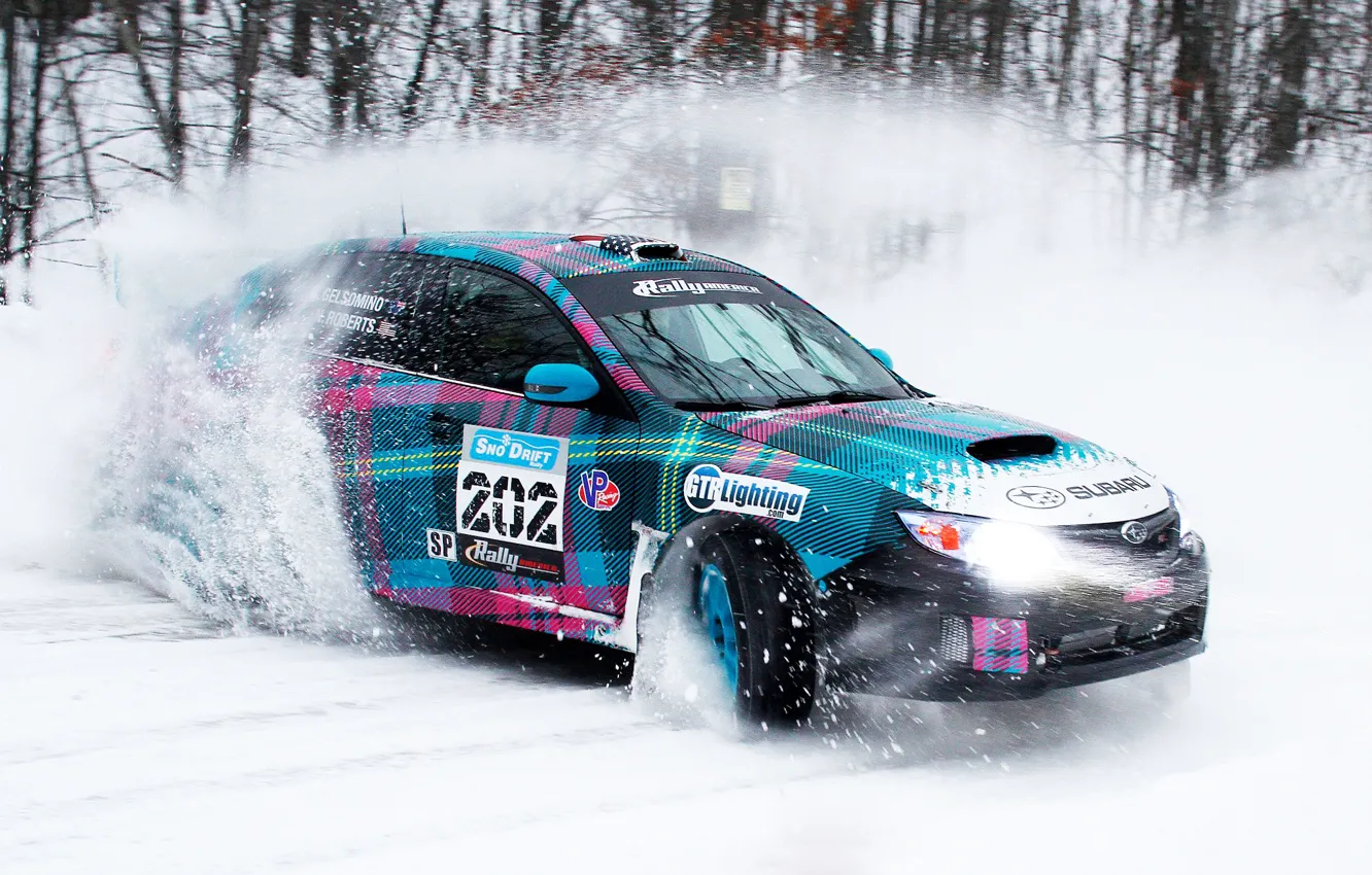 Photo wallpaper Winter, Subaru, Impreza, Snow, Machine, Skid, Drift, Rally