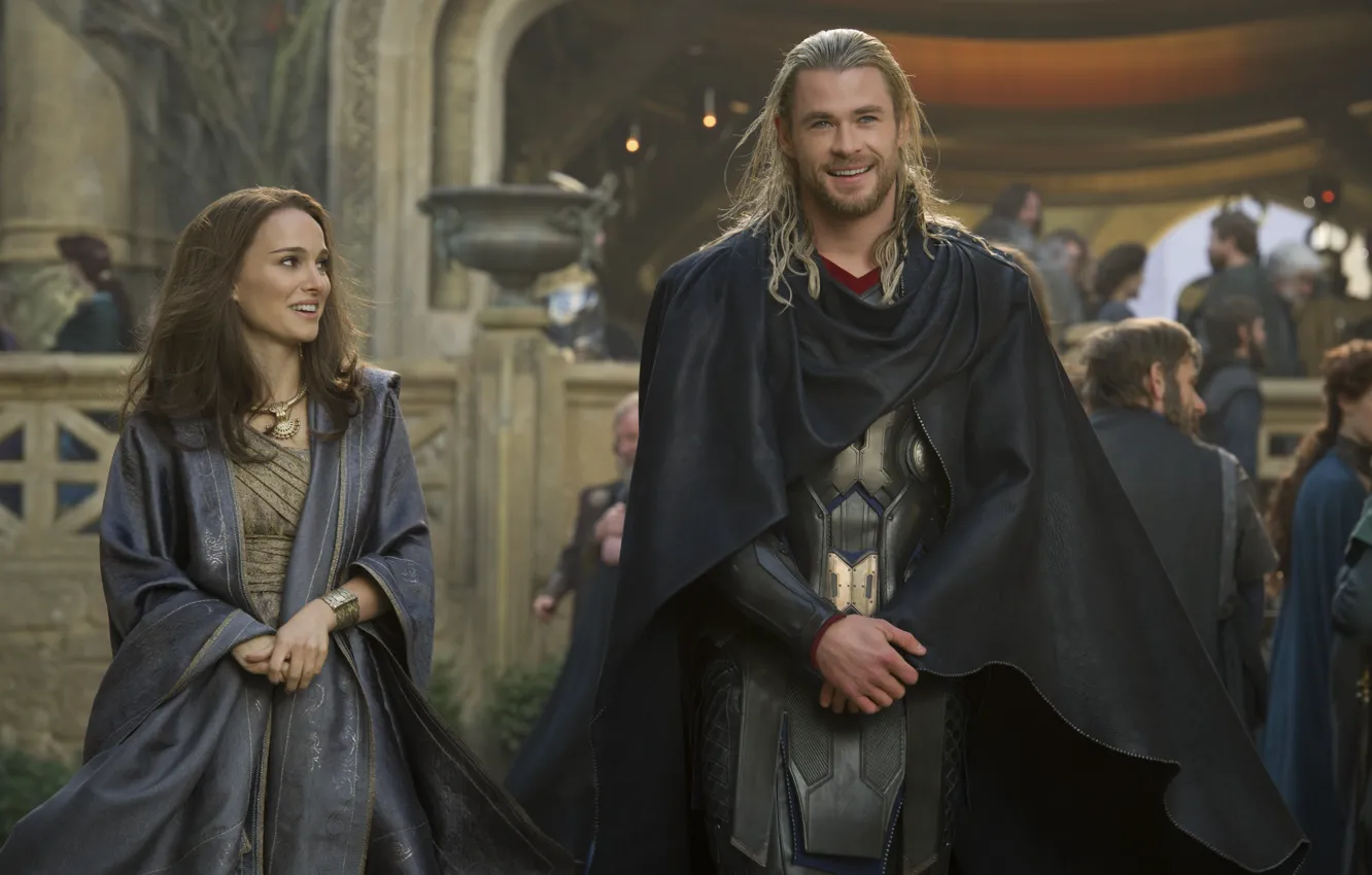 Photo wallpaper Natalie Portman, Natalie Portman, Marvel, comic, Thor, Chris Hemsworth, Chris Hemsworth, Thor 2: the dark …