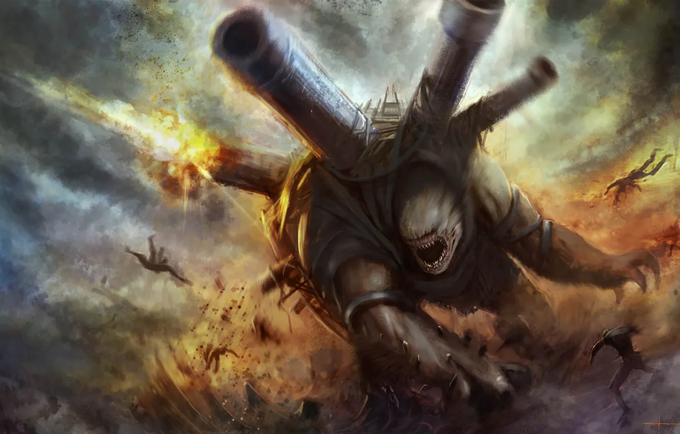 Photo wallpaper lights, people, monster, art, gun, battle, cloudminedesign