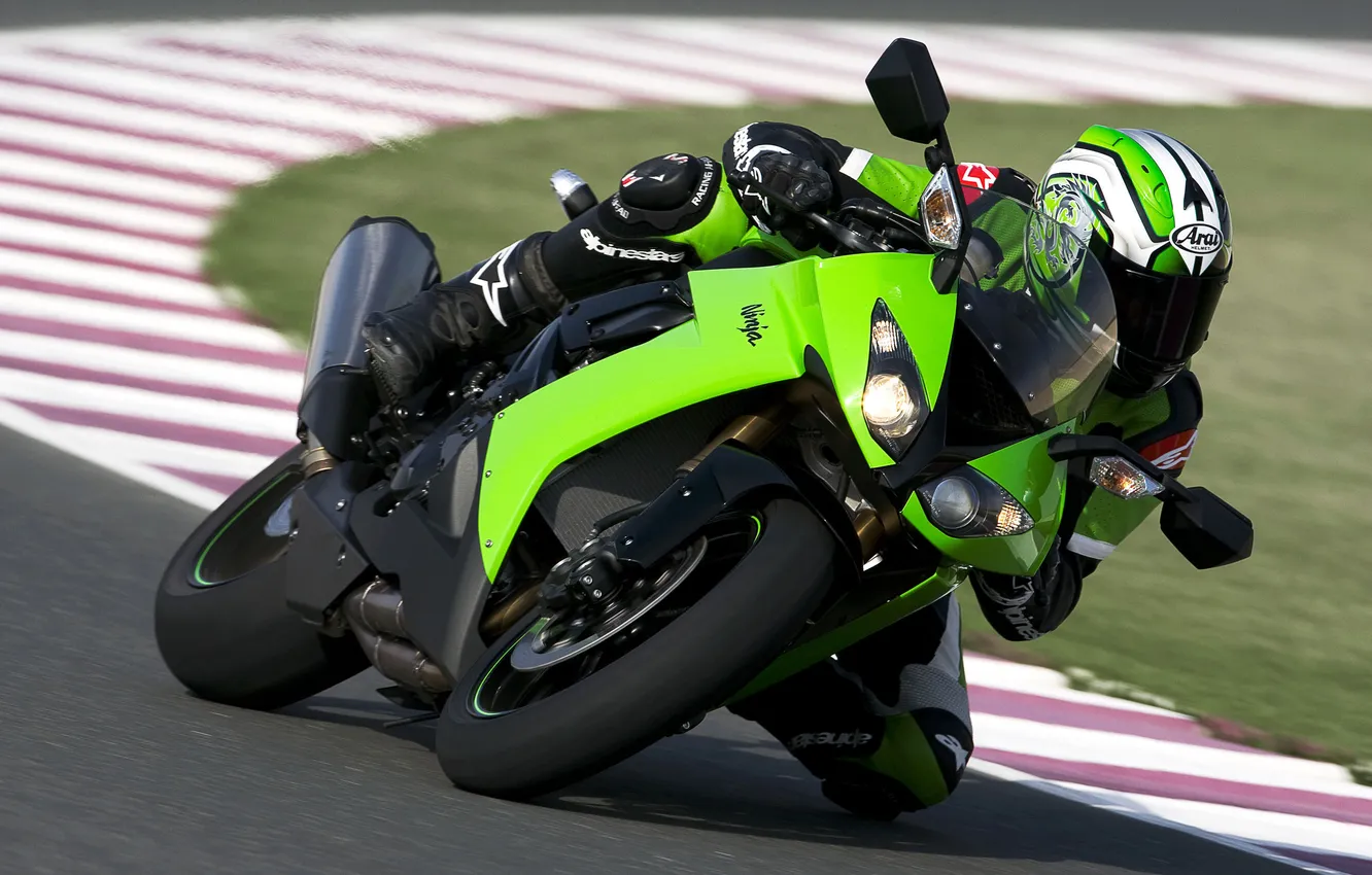 Photo wallpaper Wallpaper, motorcycle, Kawasaki, racer, ZX 10R, ninja