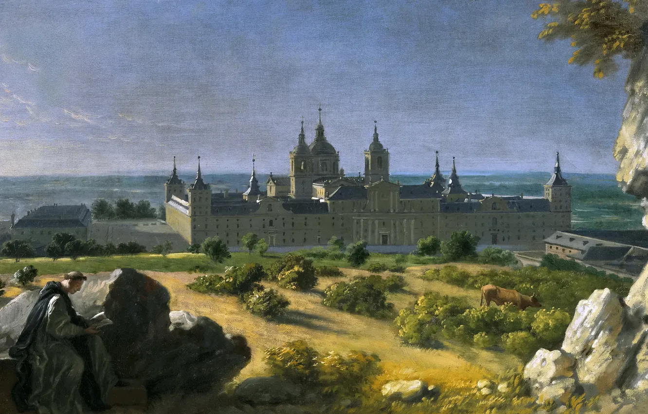 Photo wallpaper landscape, picture, Michel-Ange Houasse, View of the Escorial Monastery