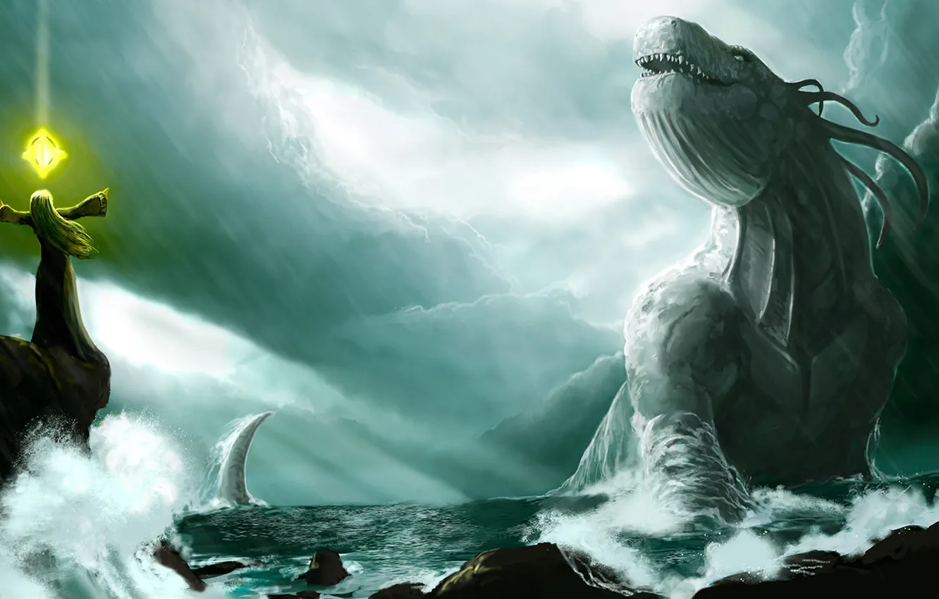 Photo wallpaper storm, monster, sea, summon