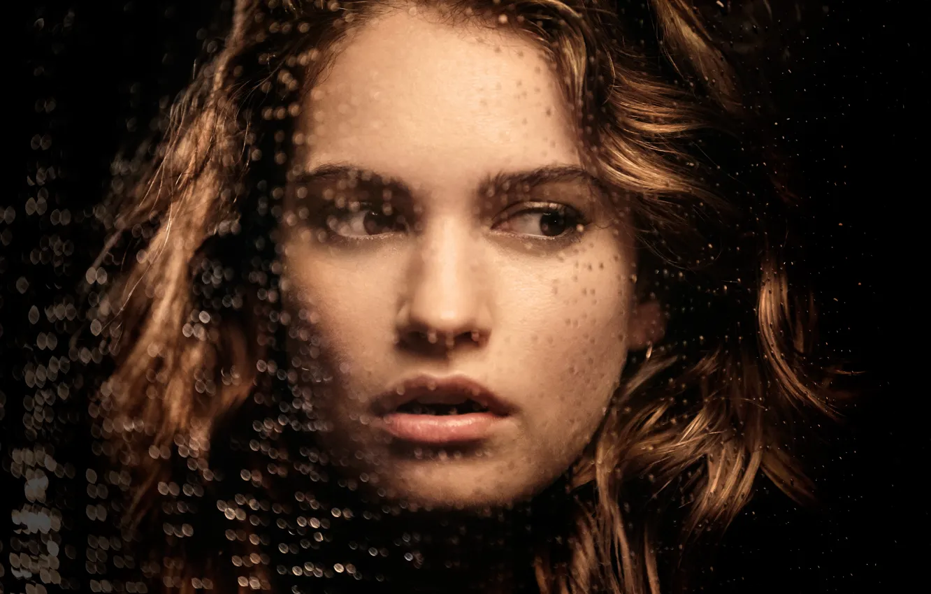 Photo wallpaper glass, drops, face, makeup, actress, hairstyle, brown hair, beauty