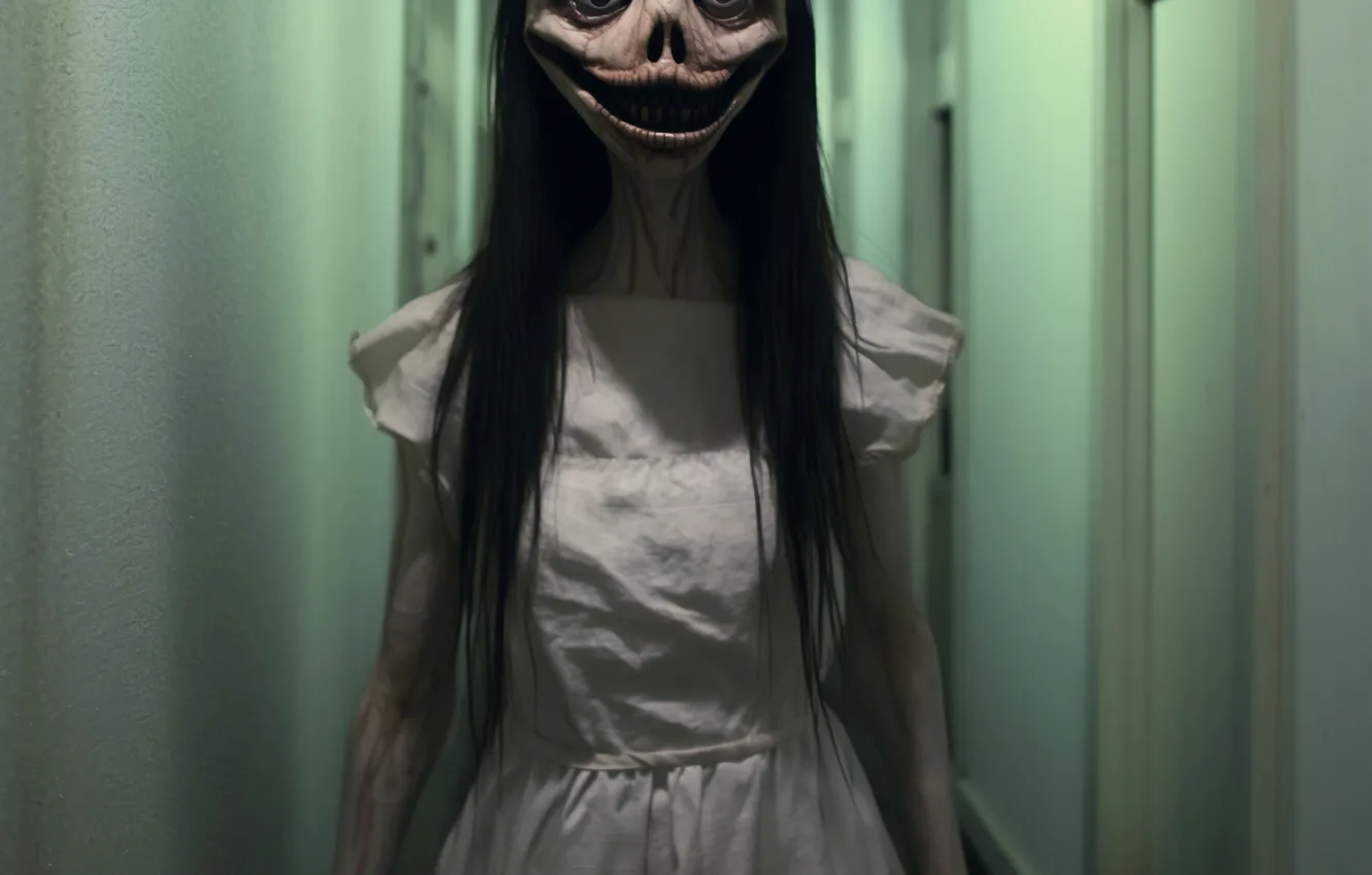 Photo wallpaper Look, Smile, Eyes, Girl, Corridor, Digital art, AI art, The Art of Artificial Intelligence