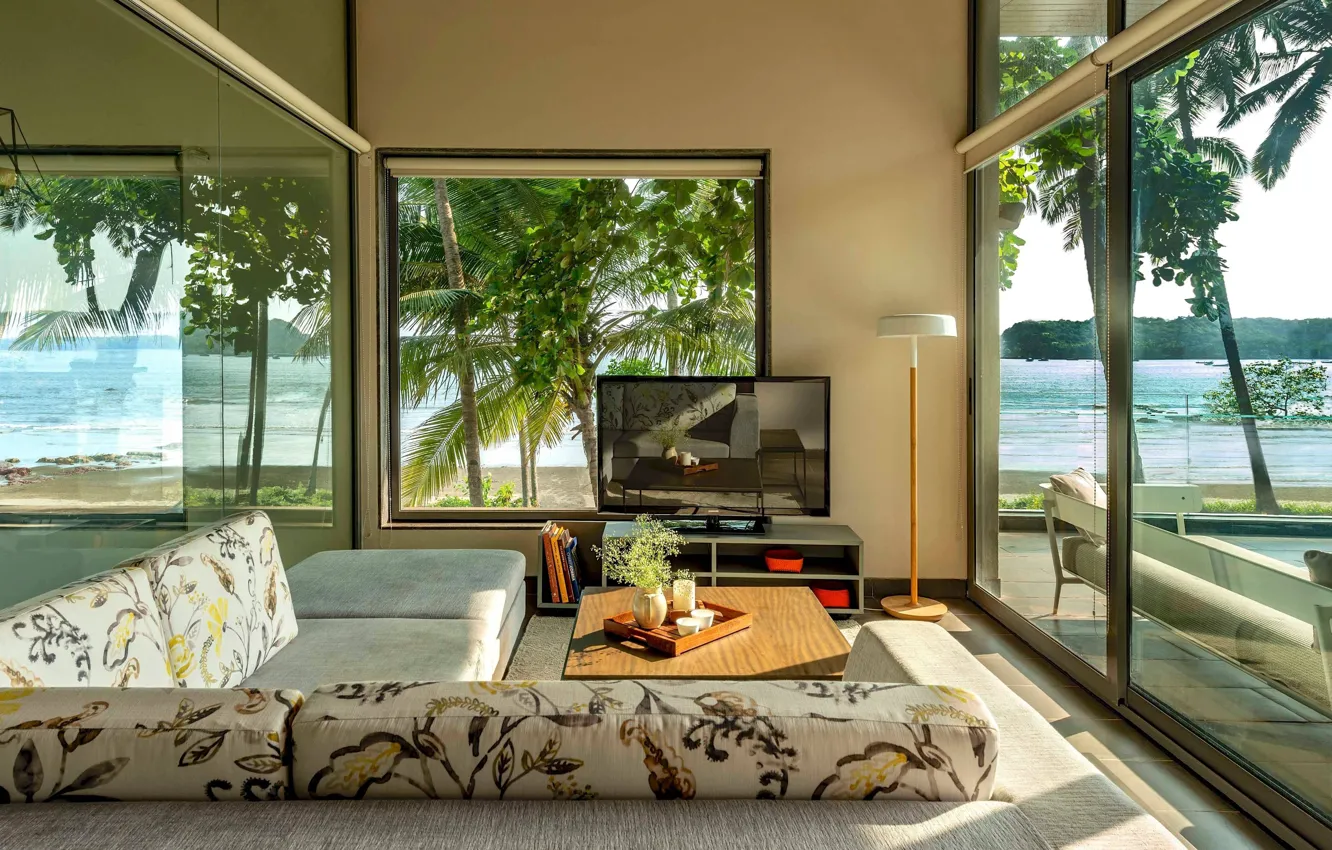 Photo wallpaper room, interior, India, terrace, living room, Goa, ocean views, Cove Residence