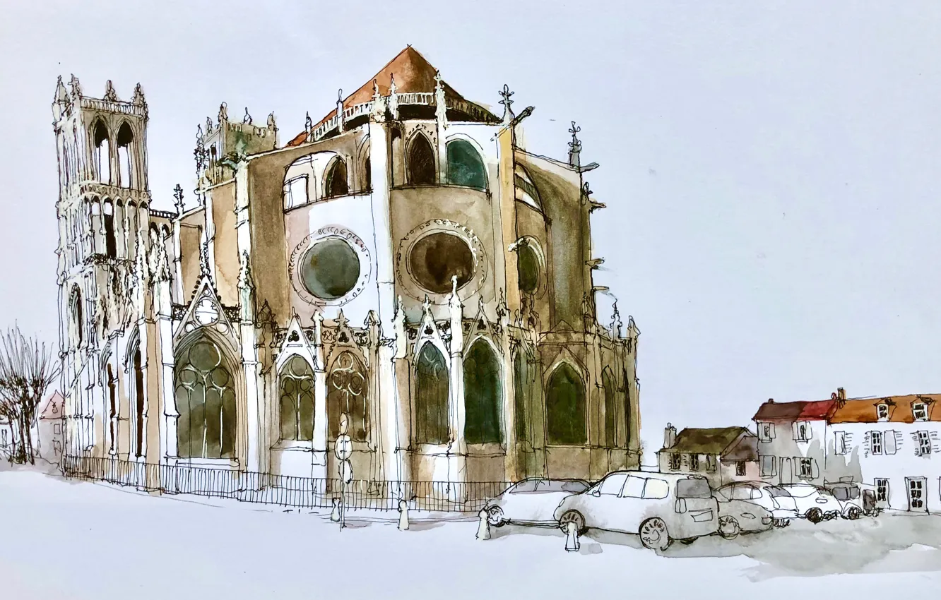 Photo wallpaper France, Ile-de-France, Mantes la Jolie Collegiate church of Notre-Dame, Limay