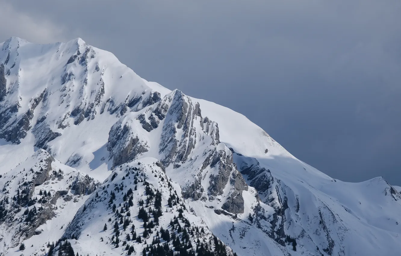 Photo wallpaper winter, the sky, clouds, snow, landscape, mountains, nature, rocks