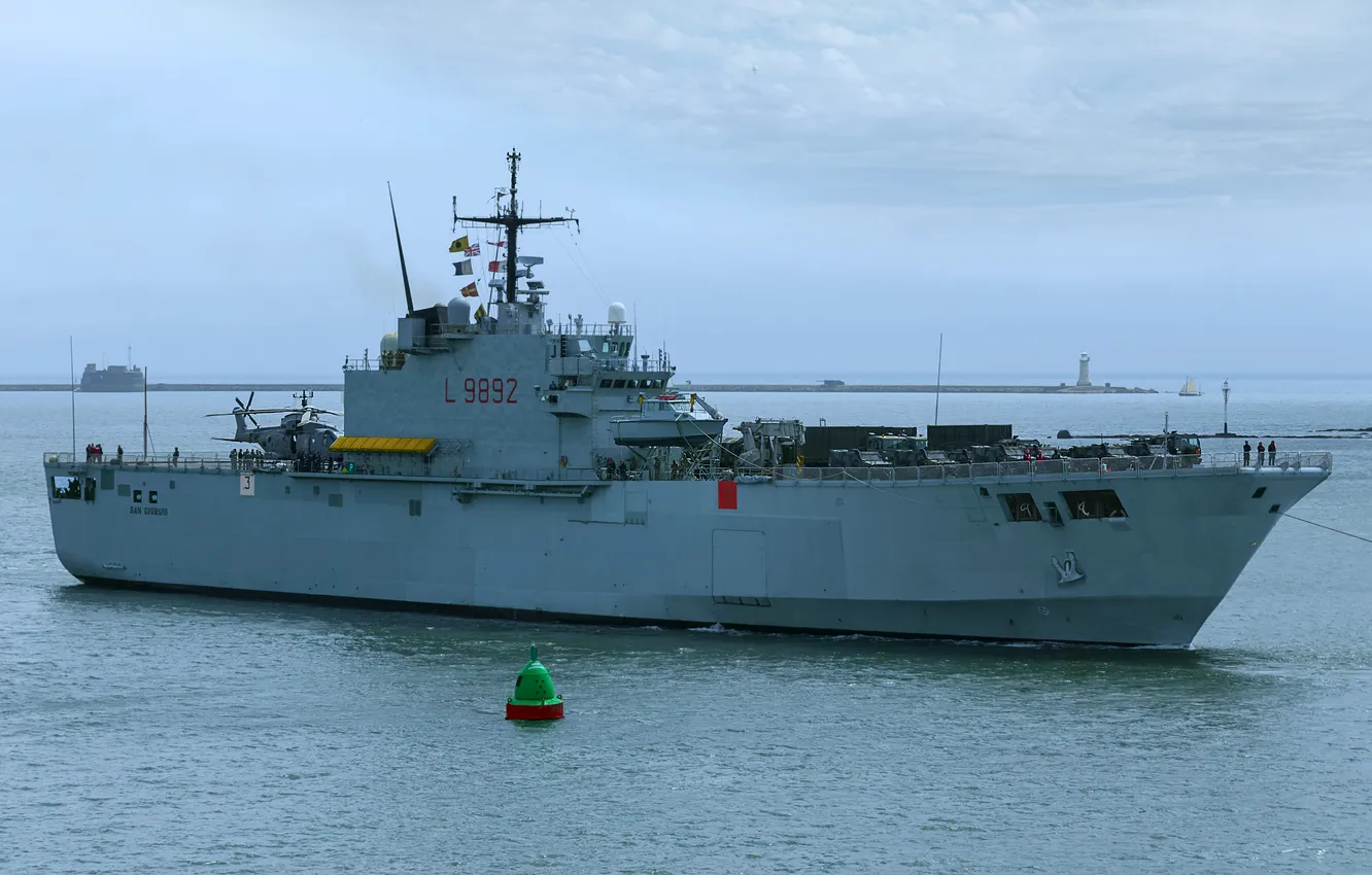 Photo wallpaper Italy, amphibious helicopter, St George, transport ship dock