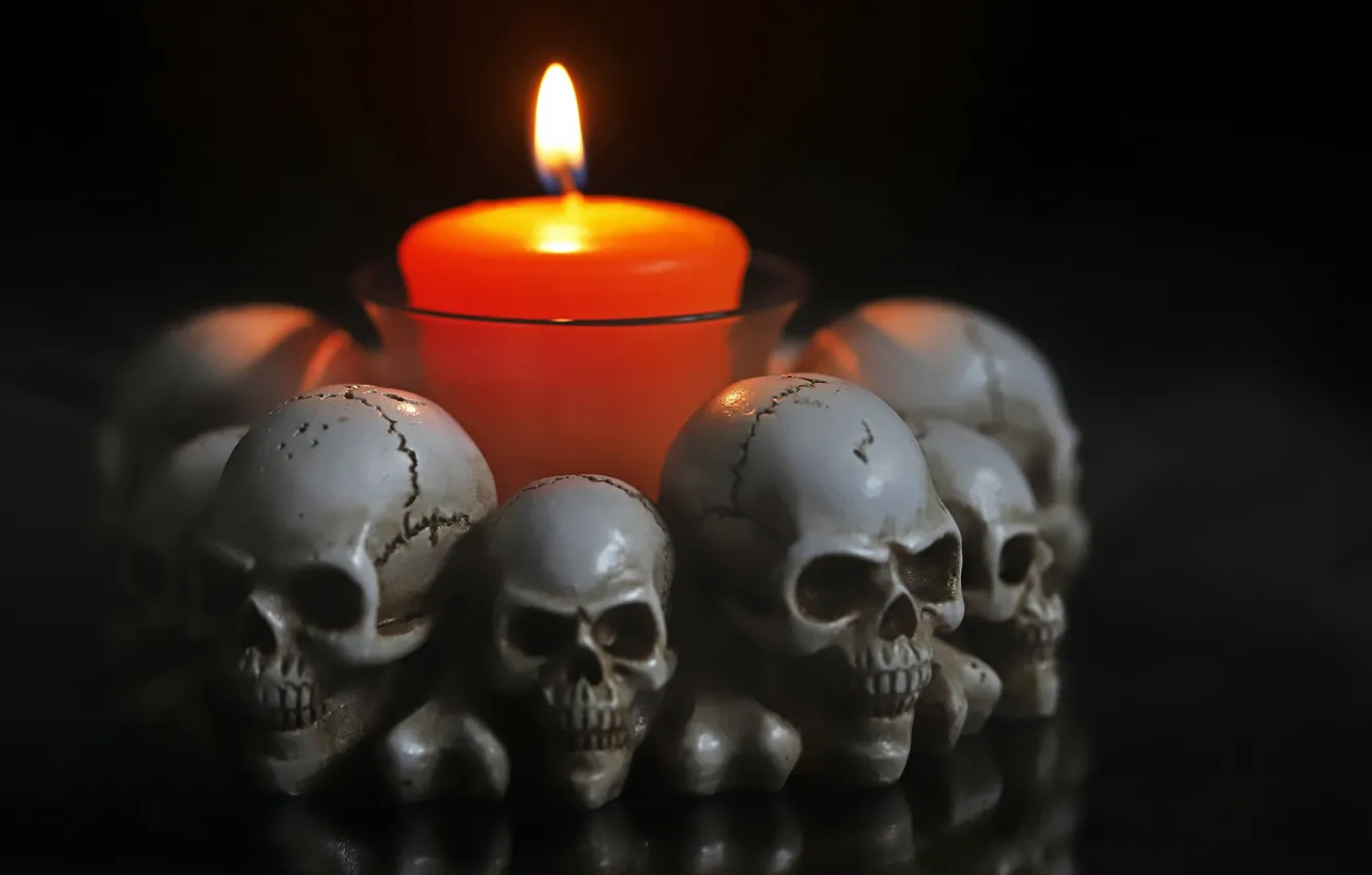 Photo wallpaper fire, skull, candle