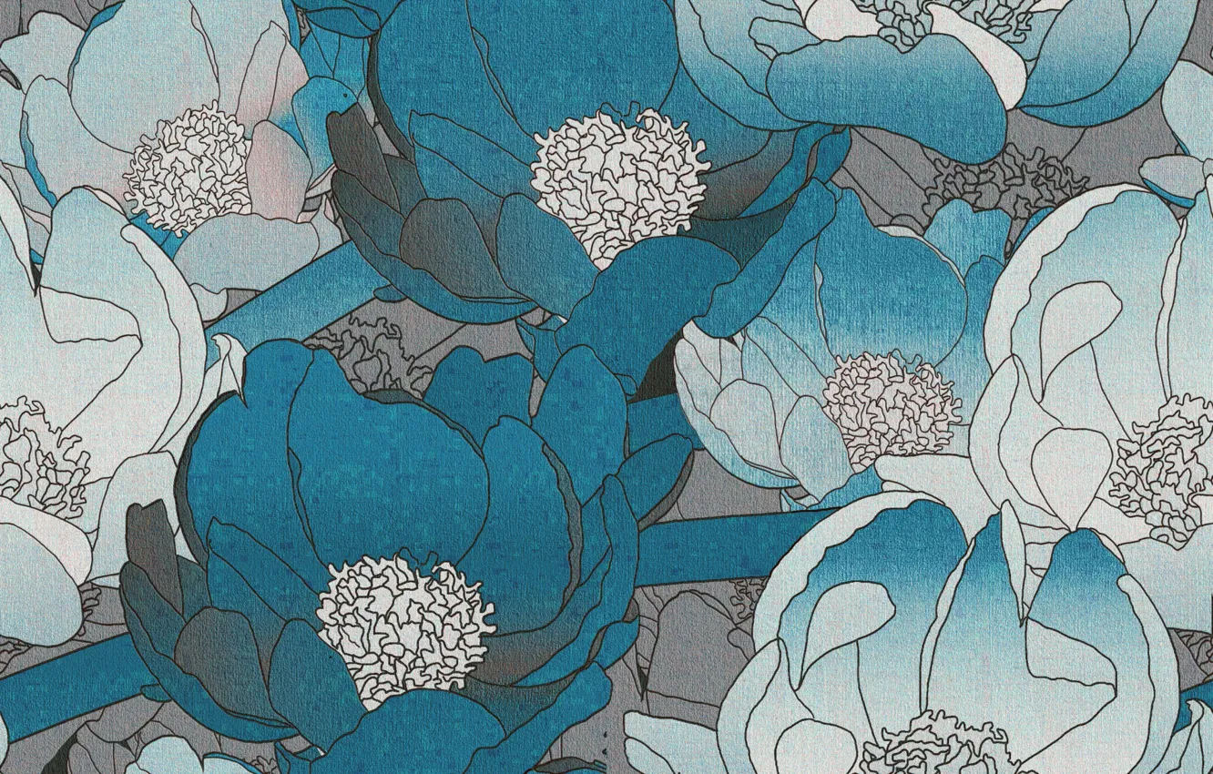 Photo wallpaper flowers, blue, grey, background, texture, pattern, floral