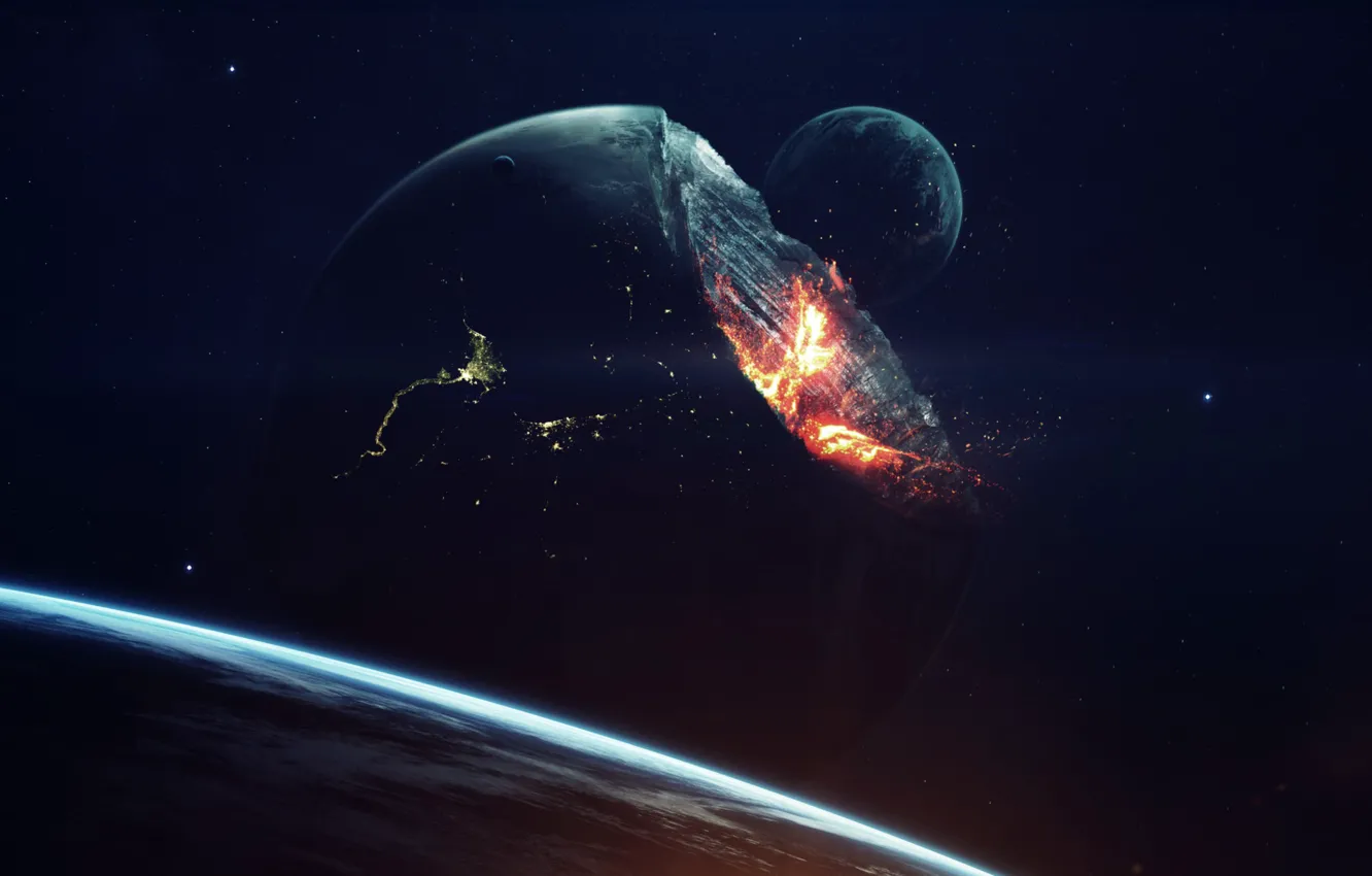 Photo wallpaper space, stars, the explosion, fragments, lights, fiction, flame, Apocalypse