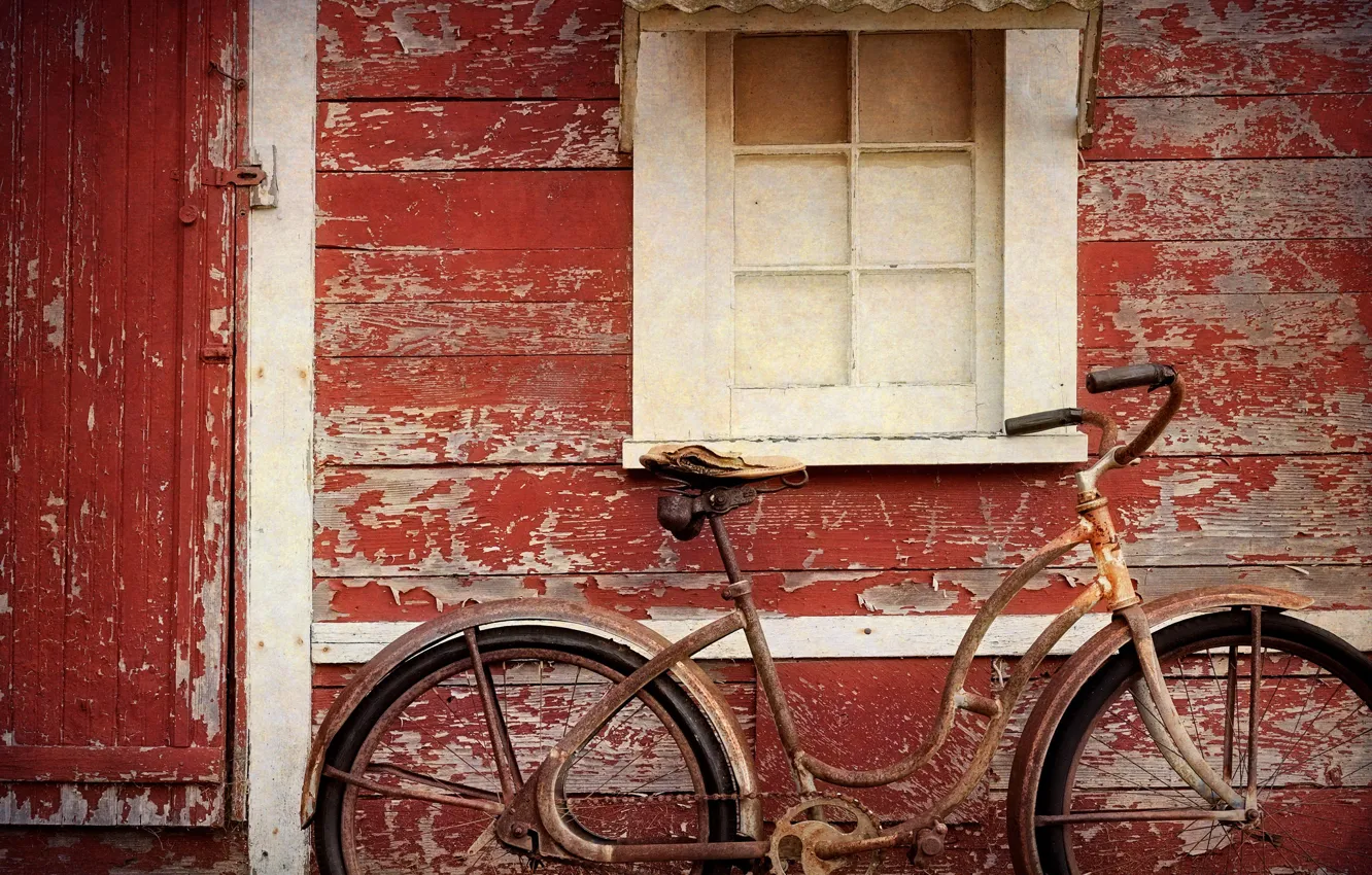 Photo wallpaper bike, house, window