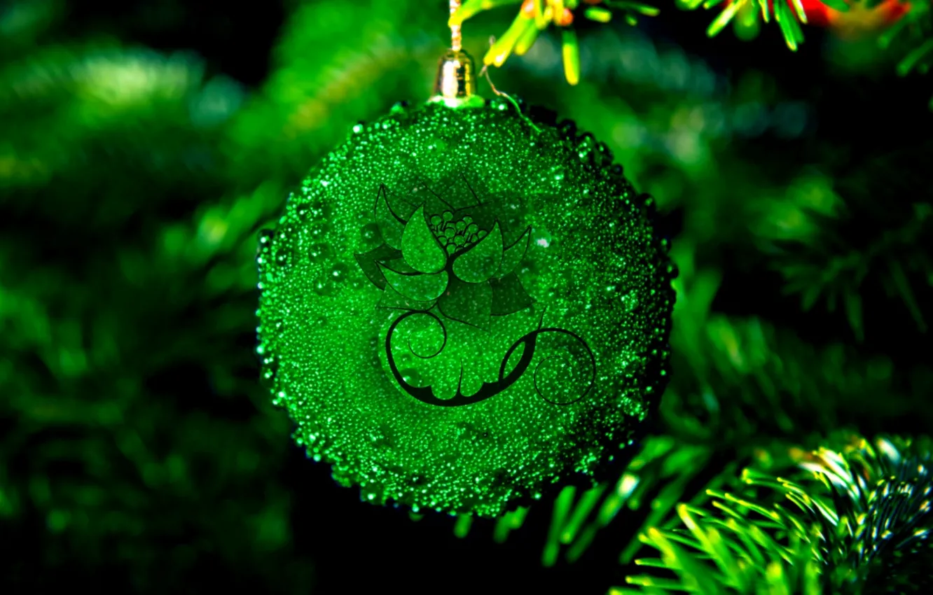 Photo wallpaper pattern, Christmas ball, fir-tree branches