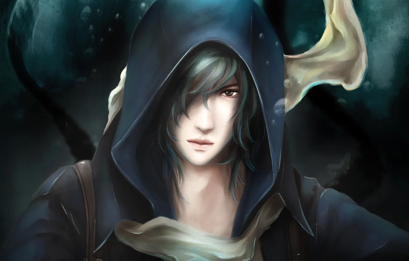 Photo wallpaper bubbles, scarf, hood, guy