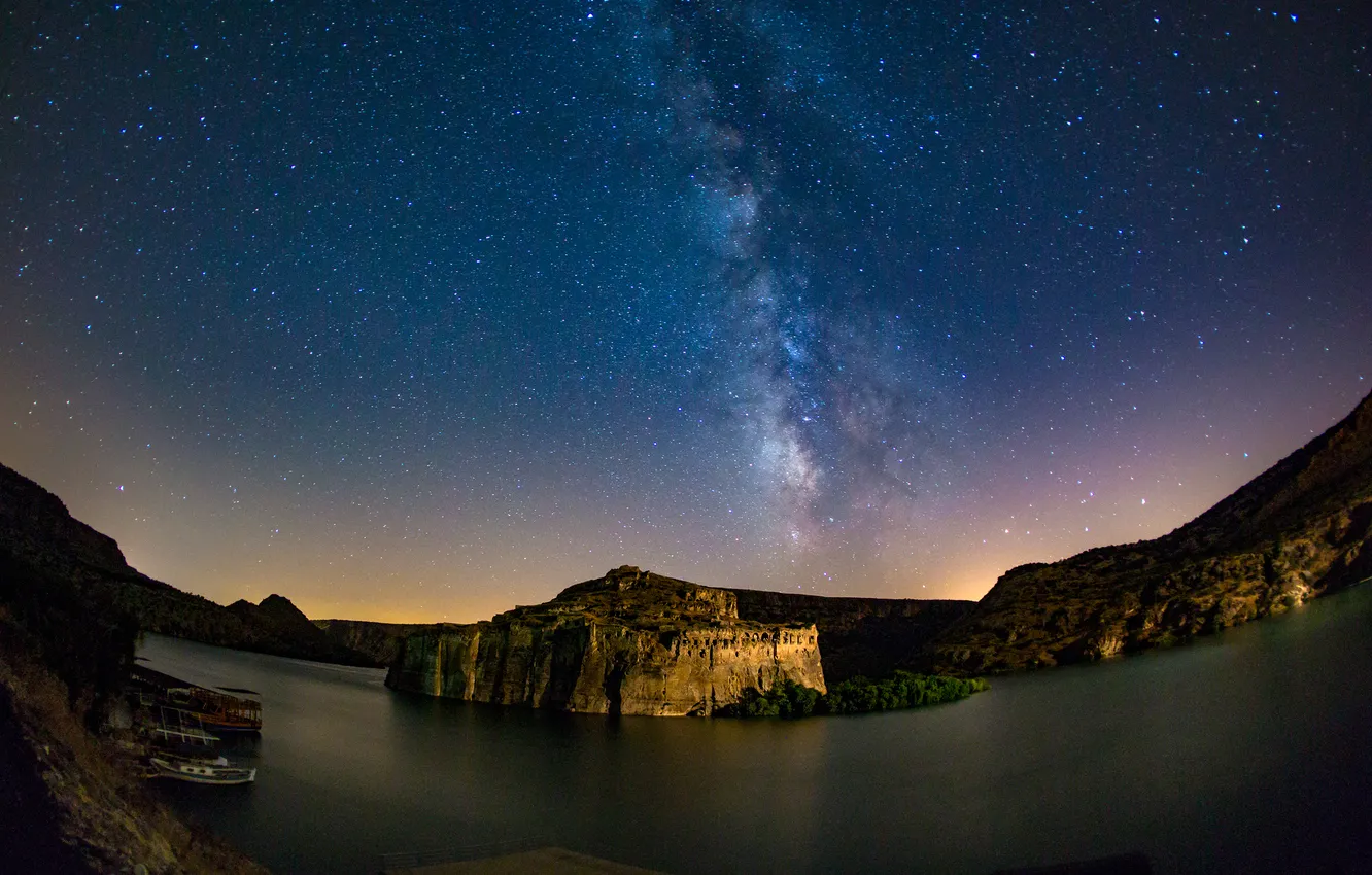 Photo wallpaper night, river, the milky way, Milky Way, Rumkale