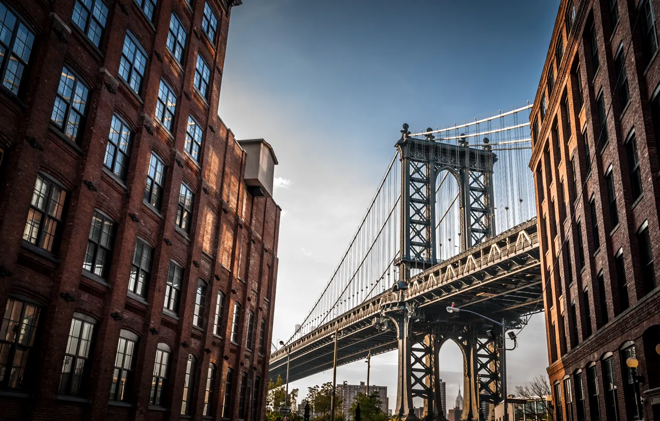 Photo wallpaper Bridge, New York, Manhattan Bridge, buildings