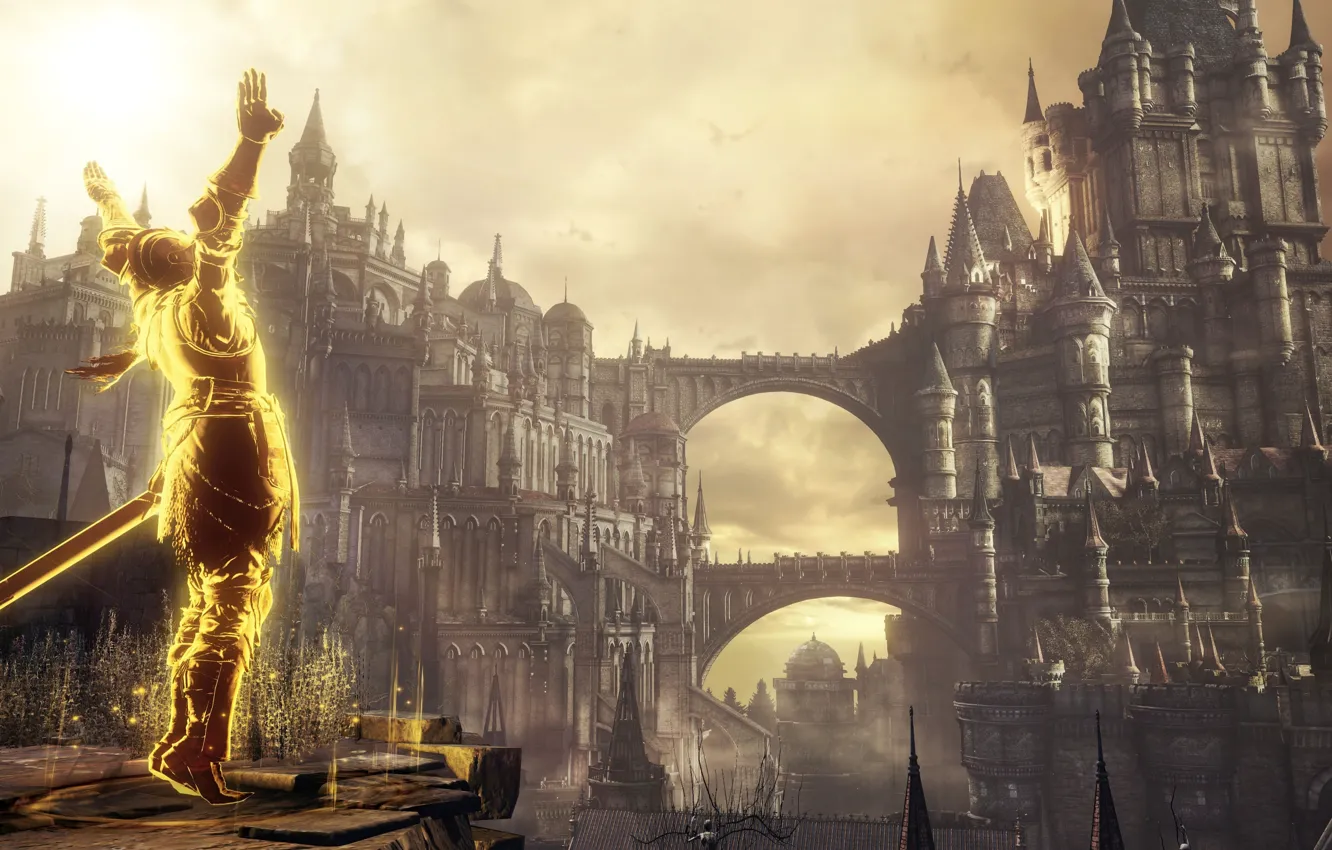 Photo wallpaper armor, ken, sword, pearls, blade, city, Dark Souls 3, Dark Souls