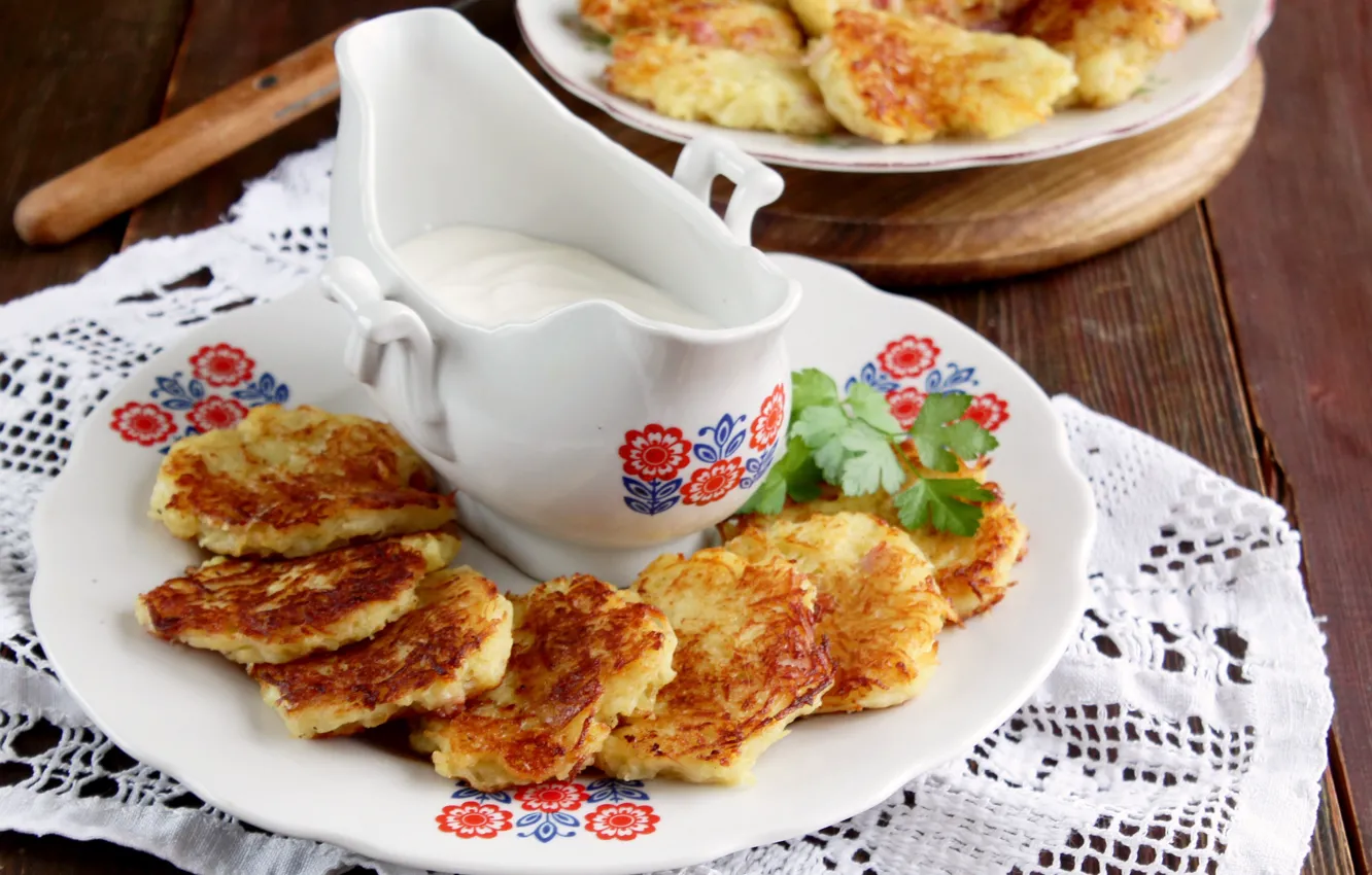 Photo wallpaper sour cream, potato, pancakes
