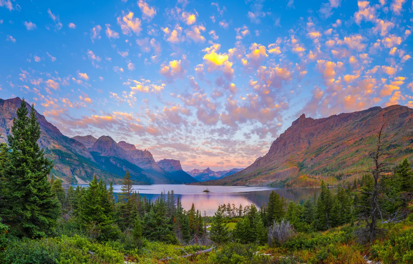 Photo wallpaper mountains, lake, USA, Glacier National Park