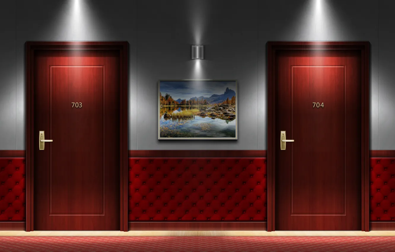 Photo wallpaper hotel, interior, door, hallway, my works