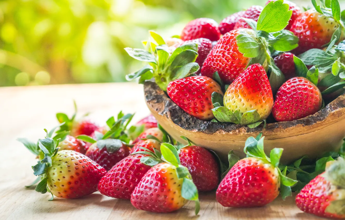 Photo wallpaper berries, strawberry, red, fresh, wood, ripe, sweet, strawberry
