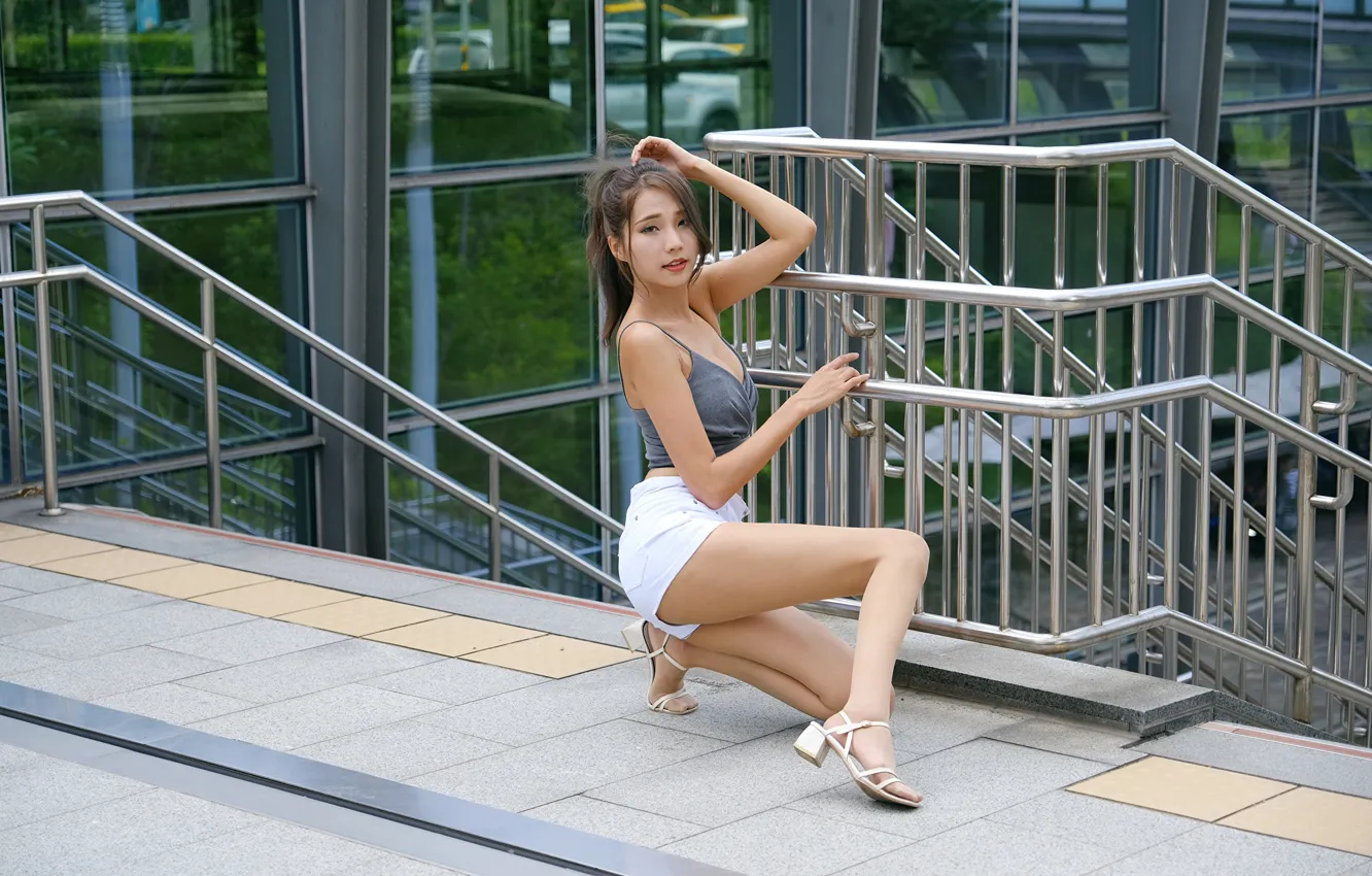 Photo wallpaper look, pose, model, shorts, portrait, makeup, figure, hairstyle