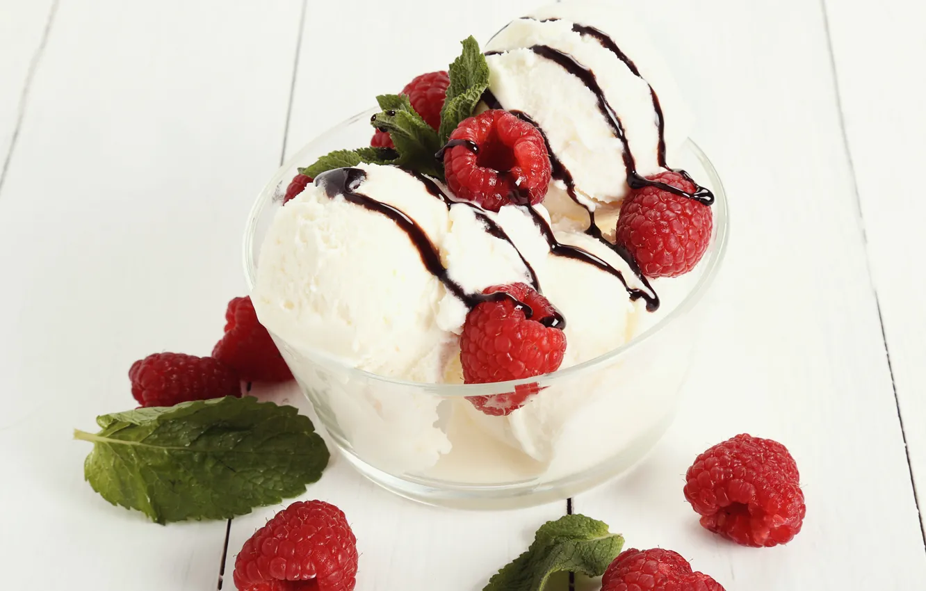 Photo wallpaper berries, ice cream, bowl