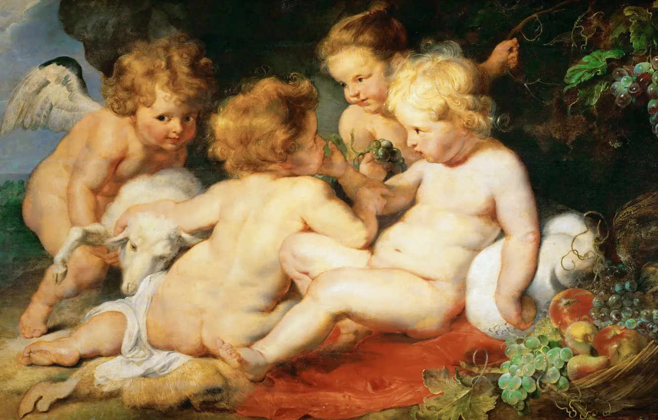 Photo wallpaper picture, religion, Peter Paul Rubens, mythology, Pieter Paul Rubens, Baby Jesus John the Baptist and …