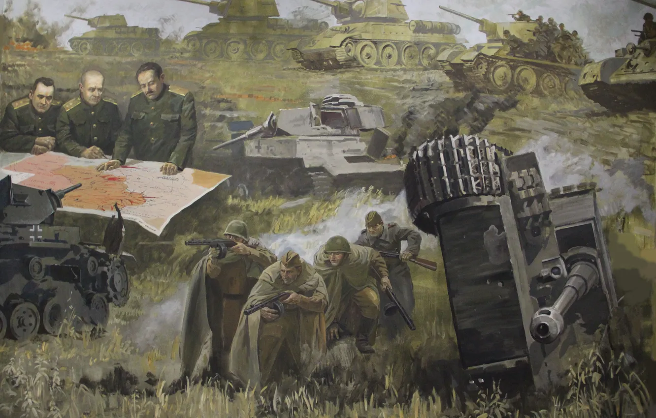 Photo wallpaper tiger, picture, soldiers, tank, Moscow, WWII, The great Patriotic war, fragment