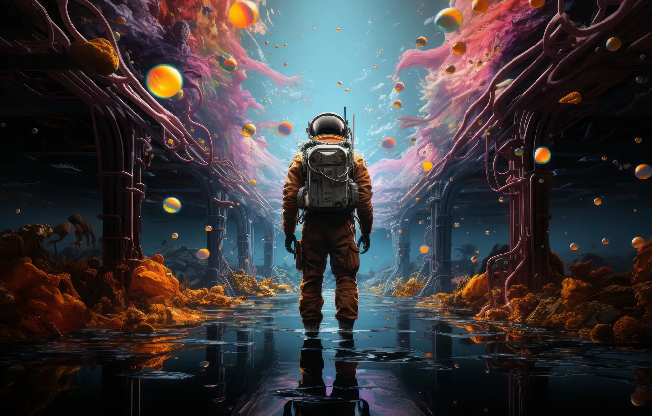 Photo wallpaper rendering, cosmonaut, AI art