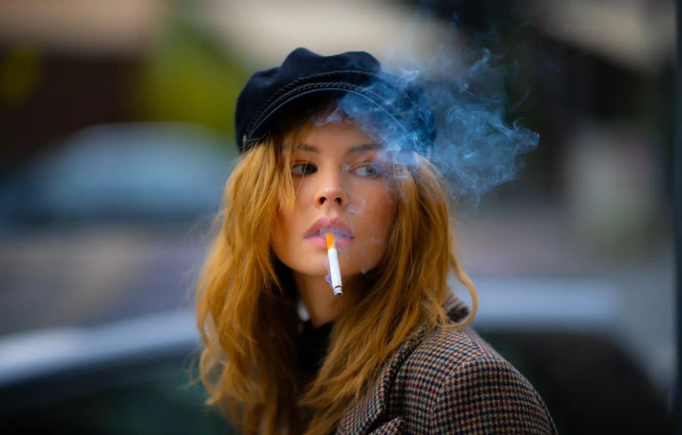Photo wallpaper girl, smoke, cigarette, Anastasia Scheglova