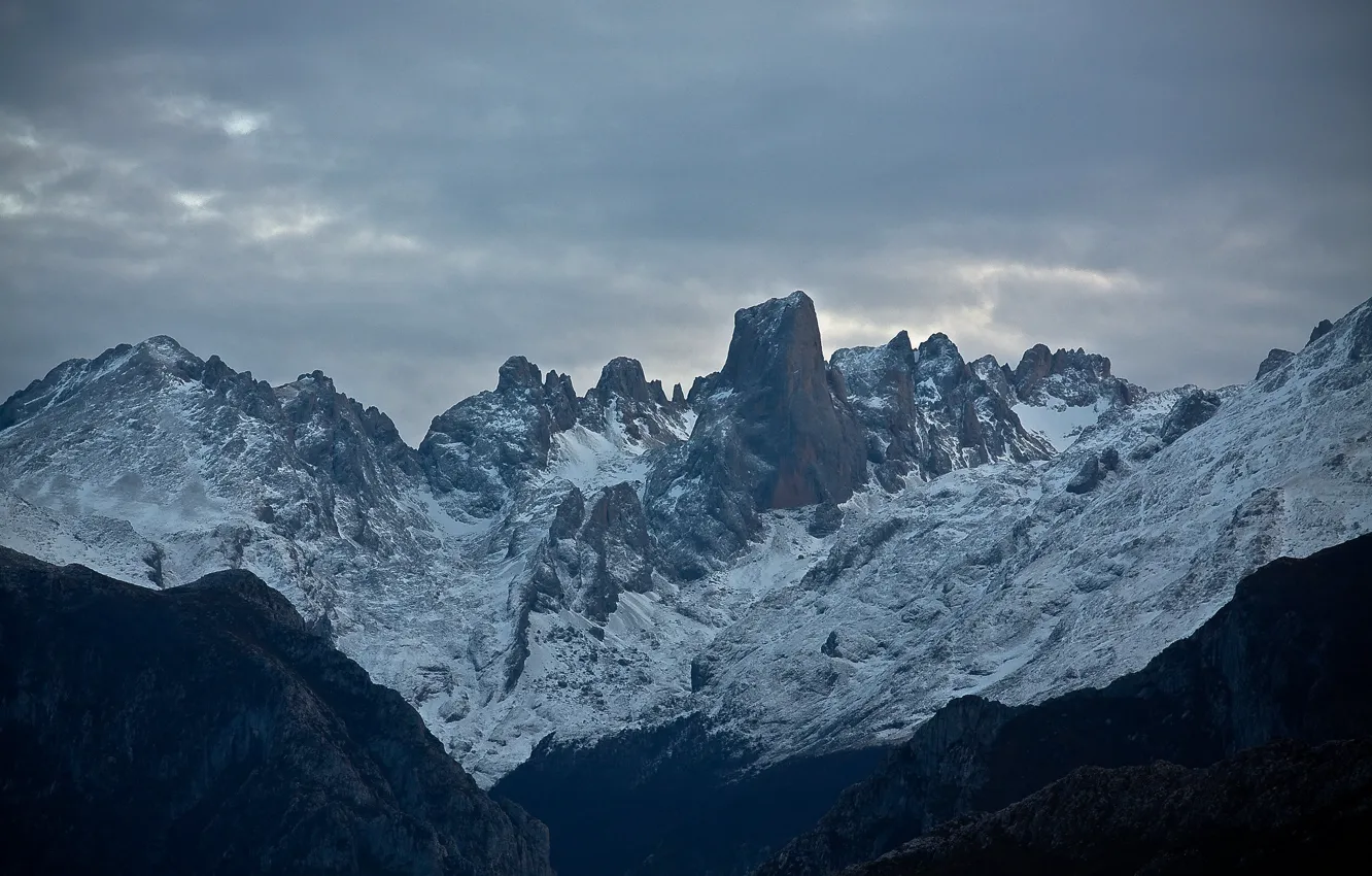 Photo wallpaper winter, the sky, clouds, snow, mountains, clouds, nature, rocks