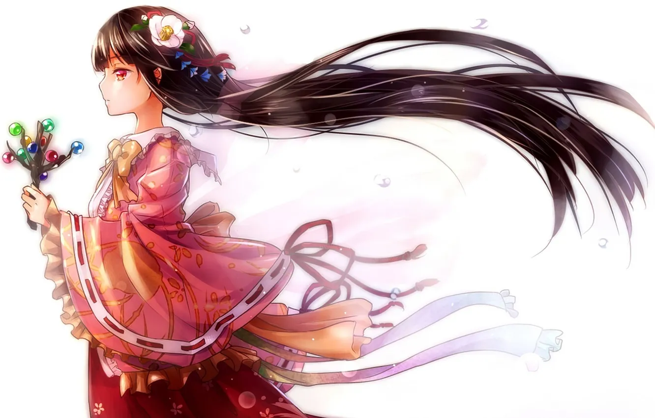 Photo wallpaper girl, flowers, anime, art, kimono, touhou, shironeko yuuki, Houraisan Kaguya