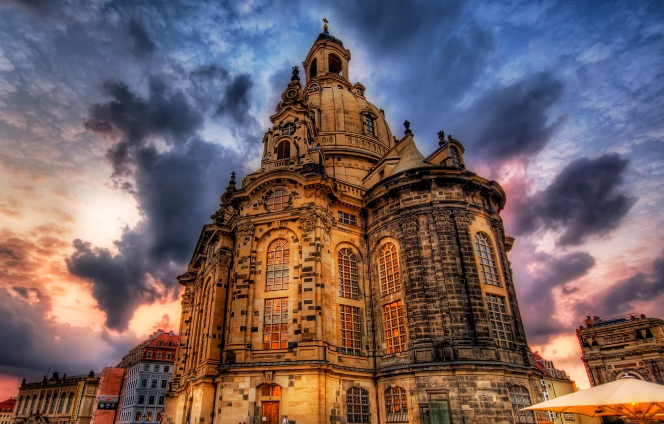 Photo wallpaper the sky, clouds, landscape, clouds, HDR, home, Dresden, Cathedral