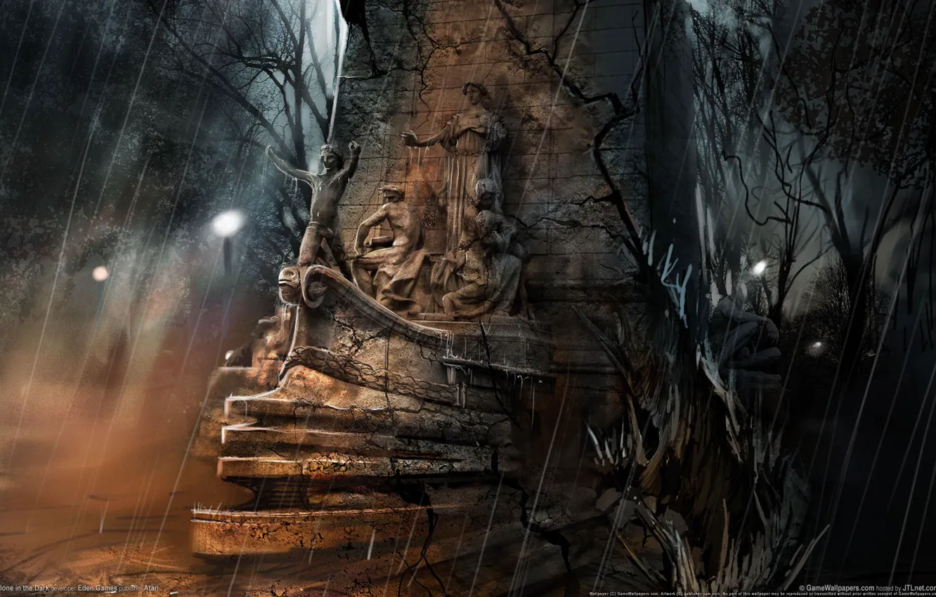 Photo wallpaper fiction, rain, ship, statue