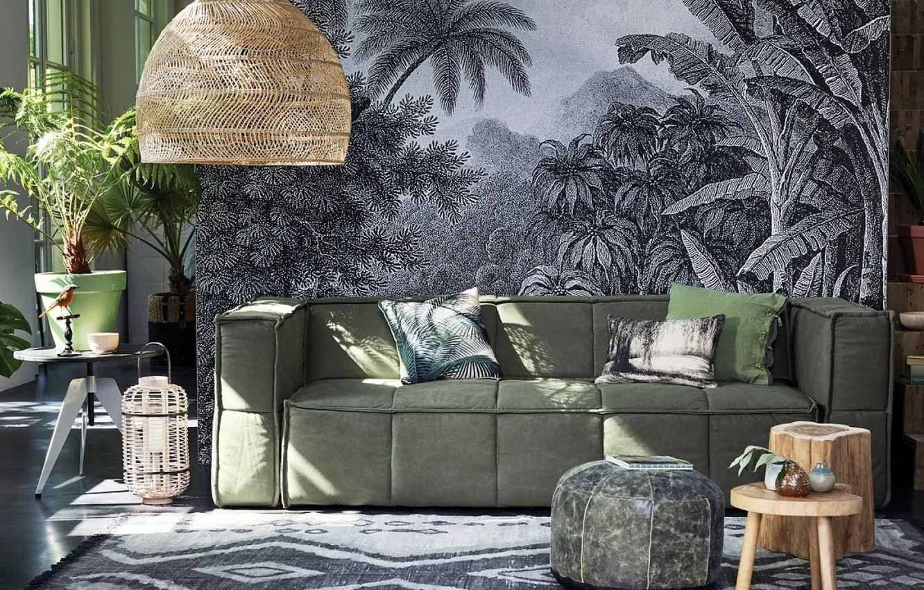 Photo wallpaper design, style, interior, sofa, living room, Glamour style