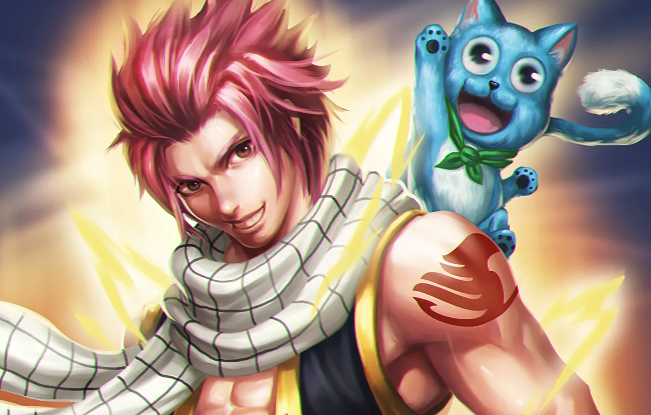 Photo wallpaper fairy tail, Natsu Dragneel, Happy, Fairy tail