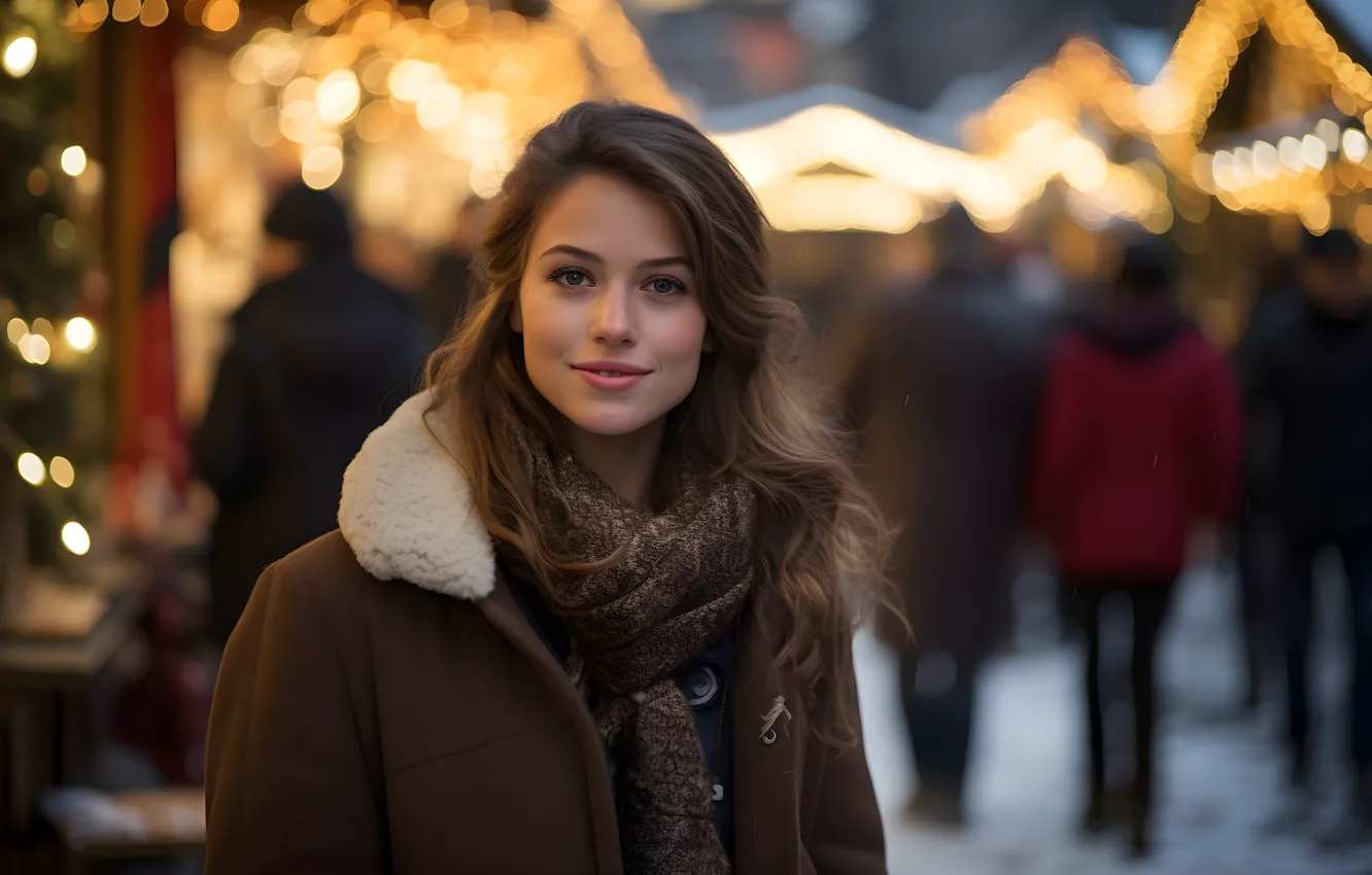 Photo wallpaper girl, joy, face, smile, emotions, holiday, new year, portrait