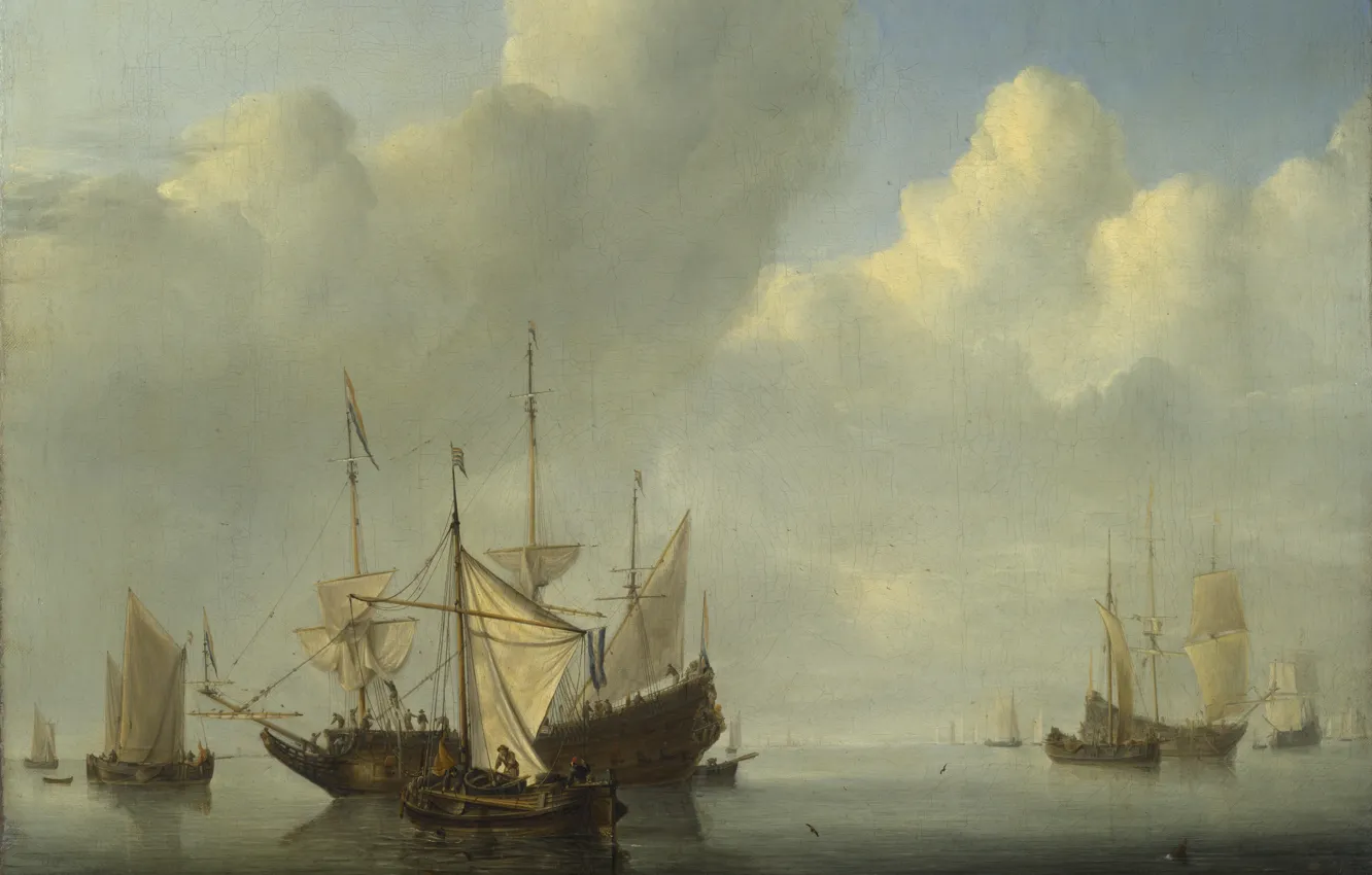 Photo wallpaper ship, picture, sail, seascape, Willem van de Velde the Younger, A Dutch Ship coming to …