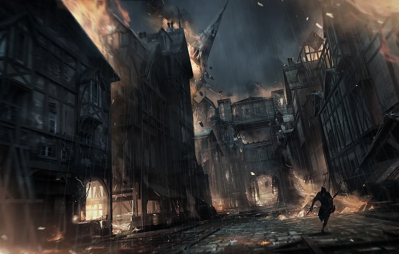 Photo wallpaper the city, lights, movement, fire, art, running, destruction, male