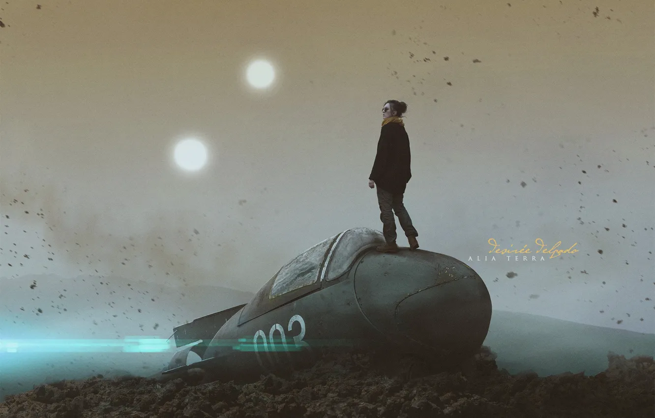 Photo wallpaper the sky, girl, stars, fiction, dirt, art, cabin, science fiction