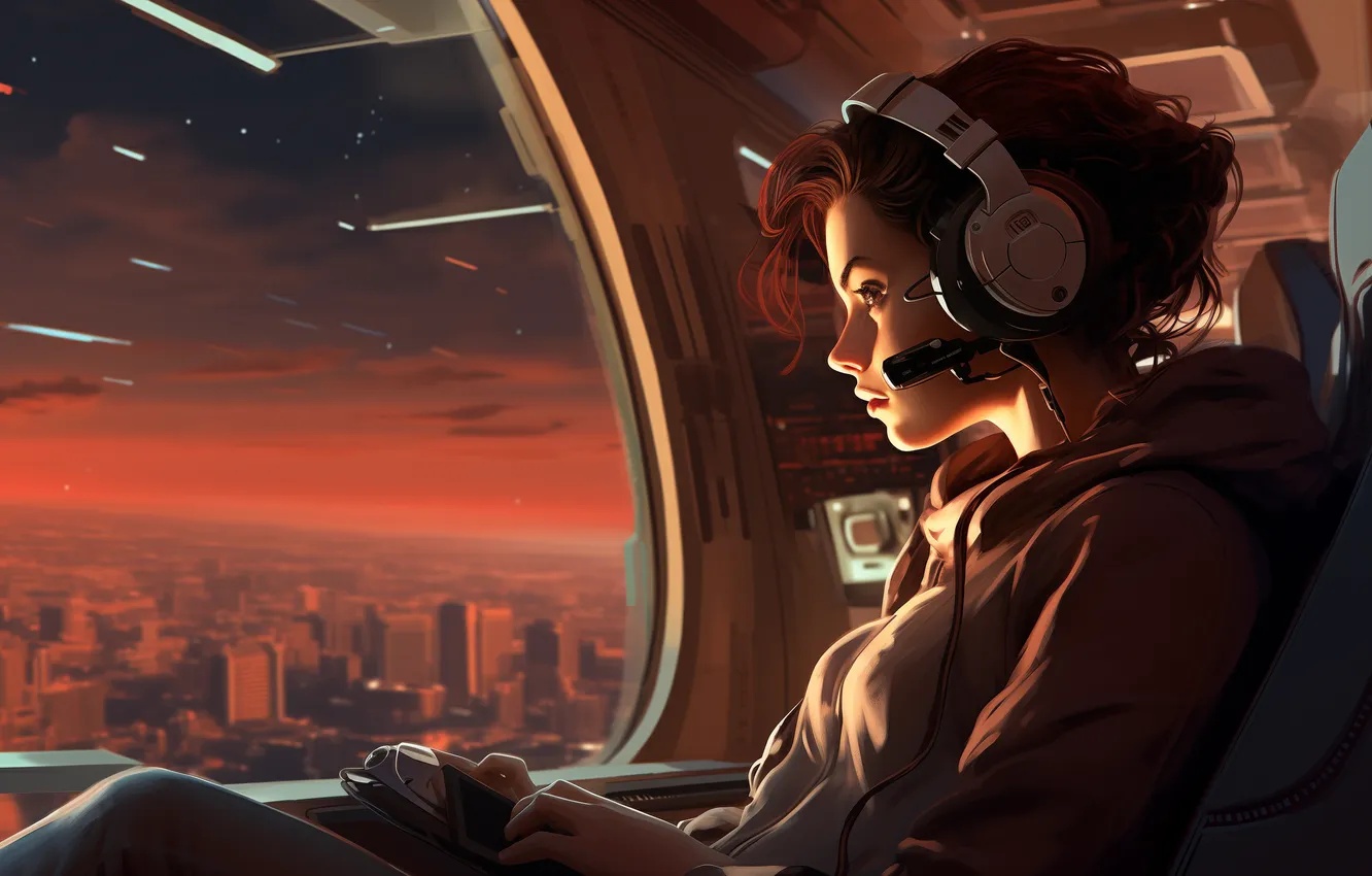 Photo wallpaper space, girl, fantasy, spaceship