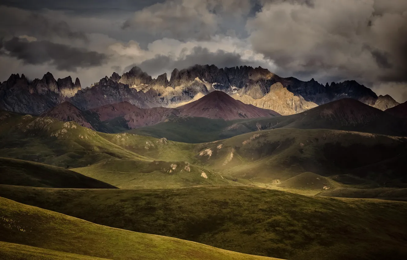 Photo wallpaper landscape, mountains, clouds, nature, mountain range