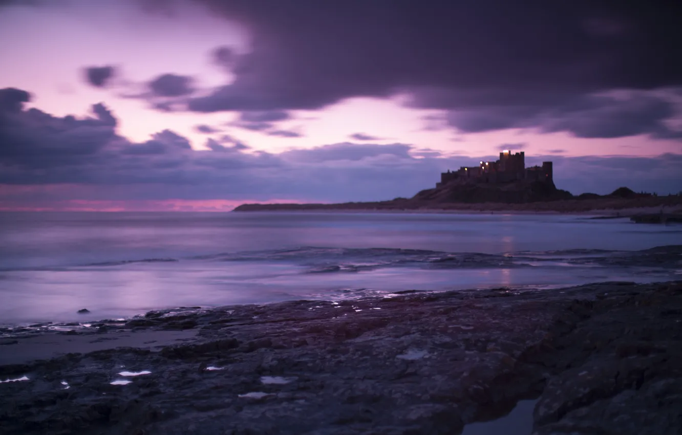 Photo wallpaper sea, the sky, landscape, clouds, castle, shore, England, the evening