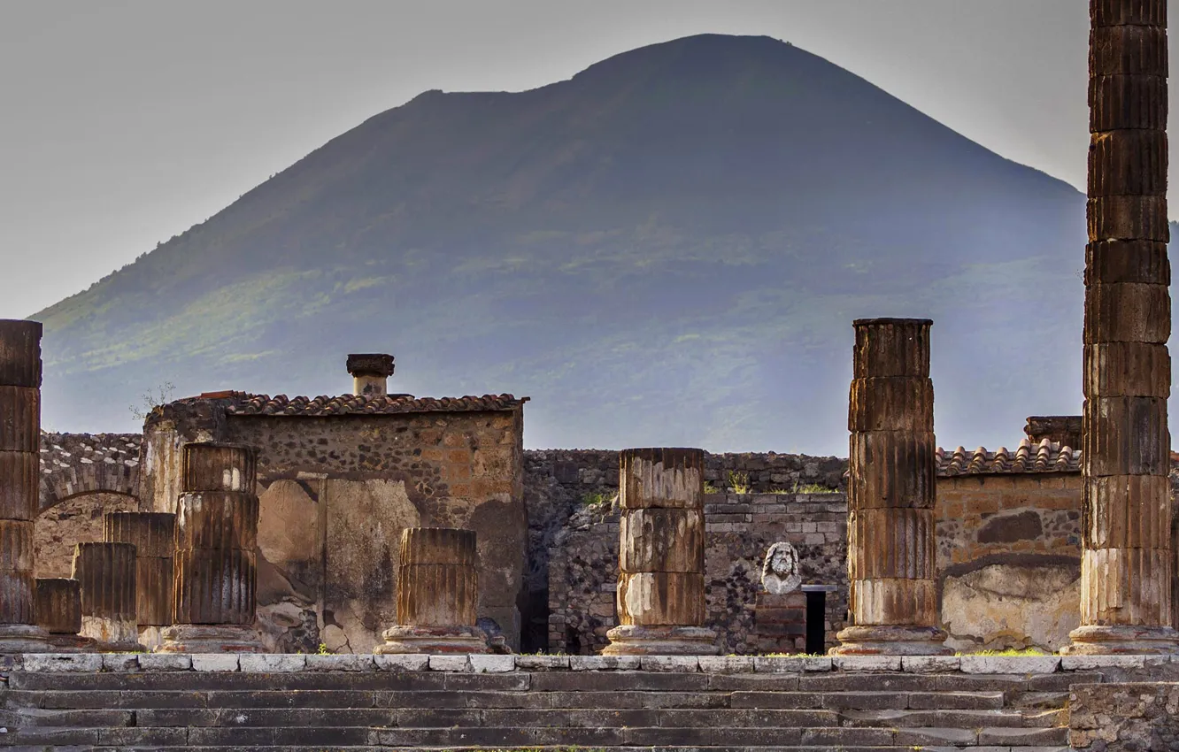 Photo wallpaper mountains, Italy, excavation, Vesuvius, Pompeii, The Temple Of Jupiter
